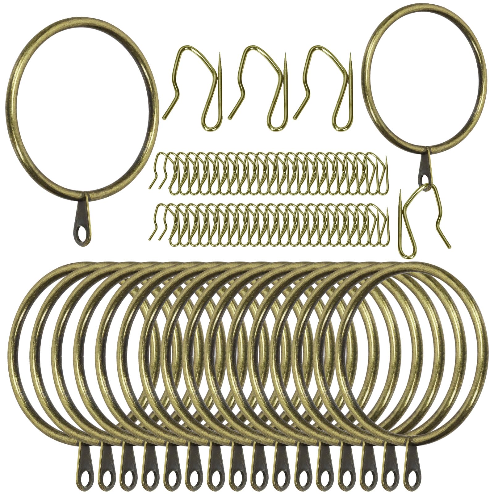 Swpeet 60Pcs 50mm/2" Inner Diameter Bronze Metal Curtain Ring with Pin-on Drapery Hooks Assortment Kit, Drape Sliding Eyelet Ring Metal Curtain Hooks, for Window Door Shower Curtains