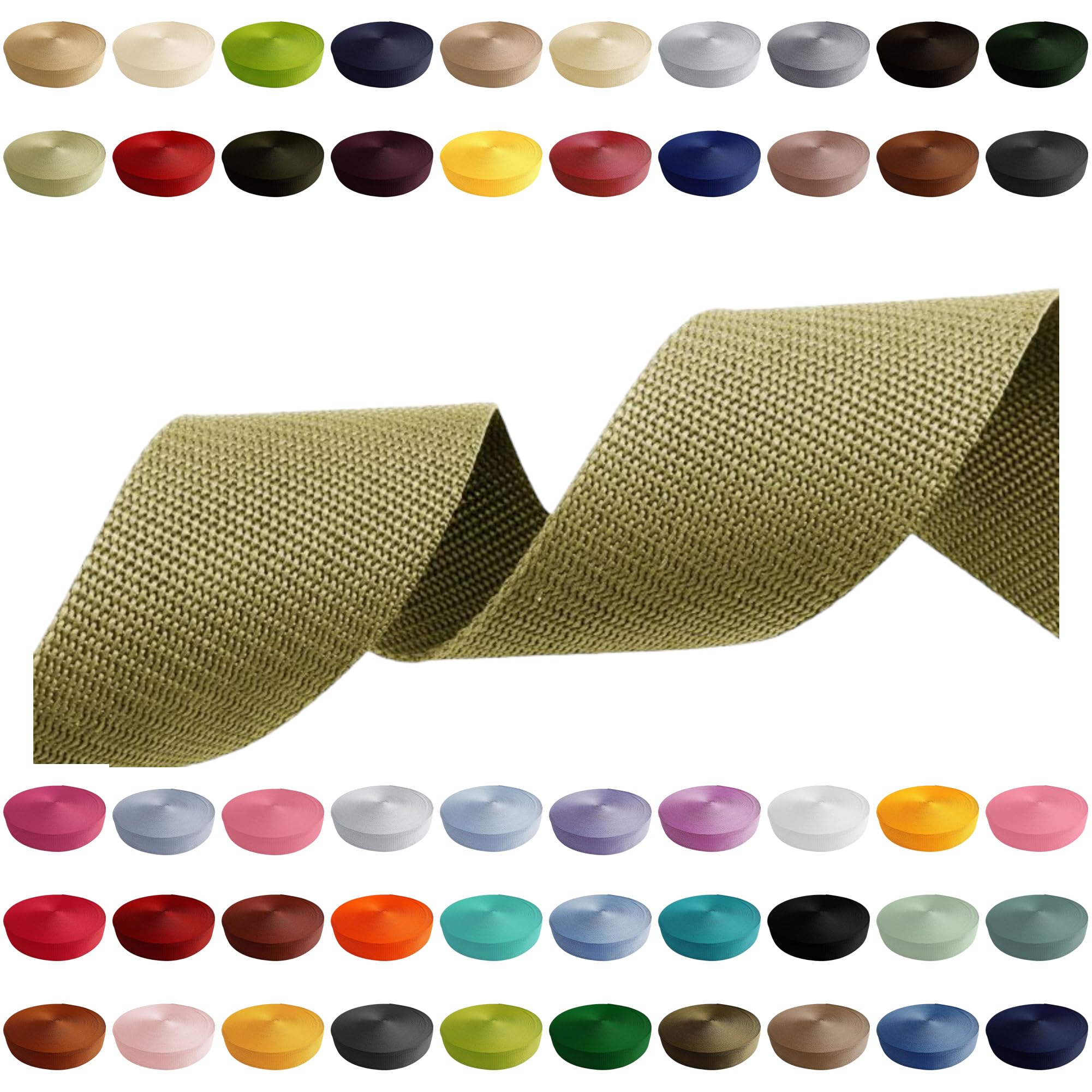 Webbing Strap 2 m 5 m 10 m 50 m 50 m 50 m Width 10 mm 15 mm 20 mm 25 mm 30 mm 40 mm 50 mm Bag Strap Polypropylene Ideal for DIY Projects Crafts & Outdoor (170) Light Olive Green