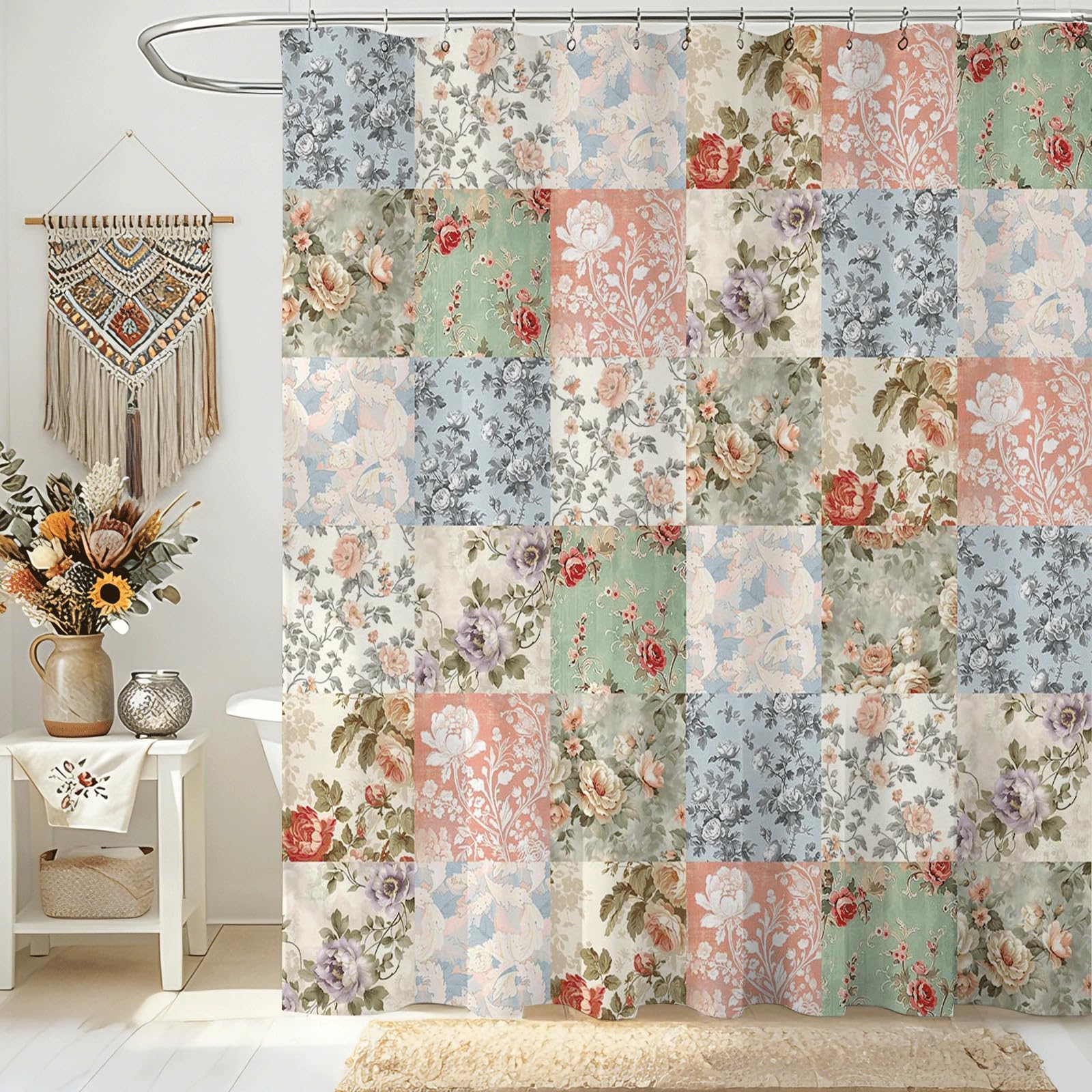 Mocsicka Shower Curtains for Bathroom, Boho Shower Curtain, Vintage Boho Pink Fl — product photo