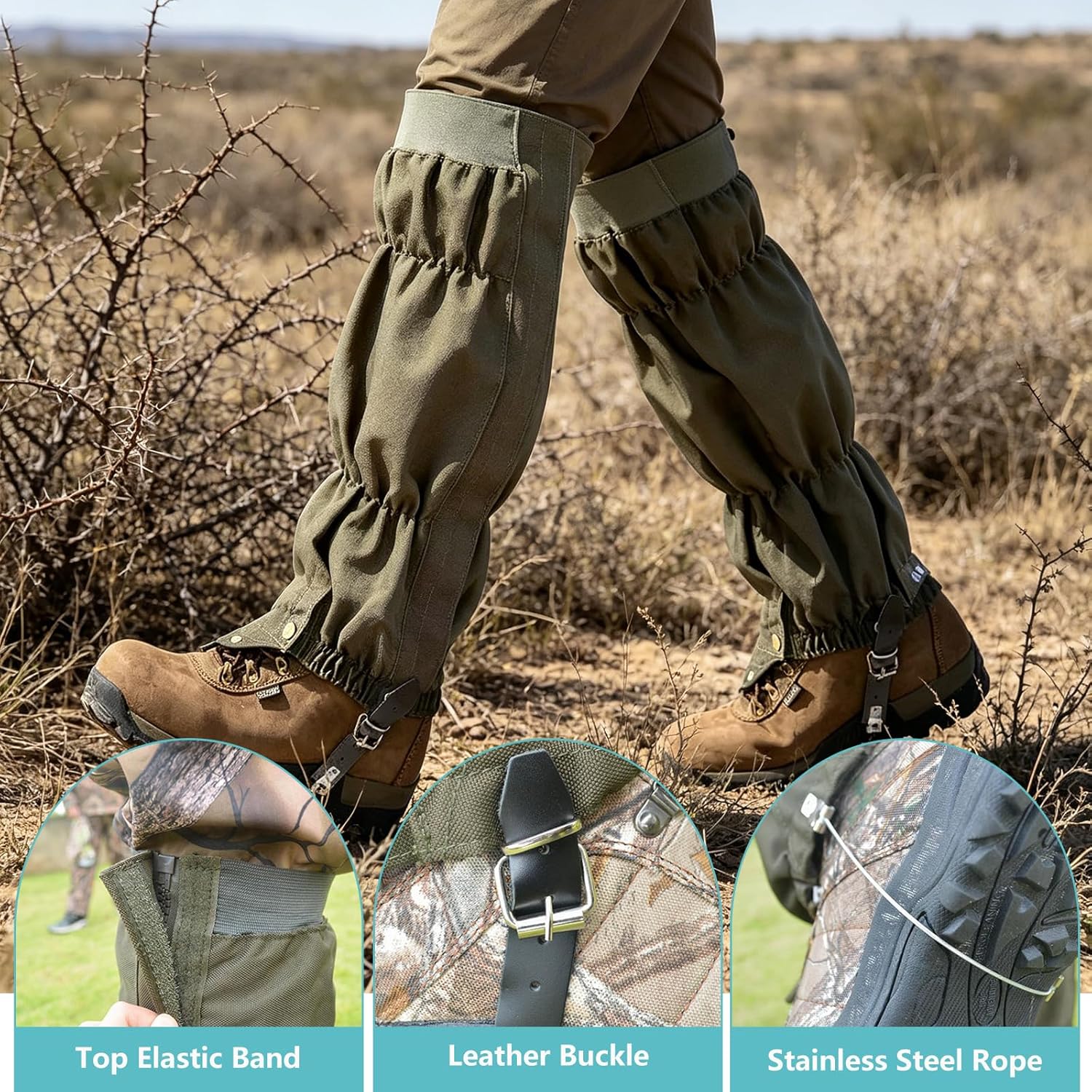Snake Gaiters for Men & Women, Waterproof Snake Proof Gaiters, Adjustable Snake Bite Protection Leg Guards with Leather Buckle, Snake Guards for Hunting, Hiking, Camping, Farm Work