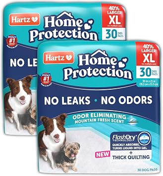 Hartz Home Protection Super Absorbent Odor Eliminating Mountain Fresh Scented No Leaks Dog Pads, XL 60 Count