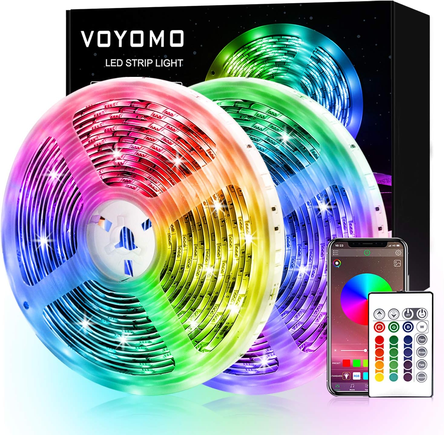 VOYOMO LED Strip Lights with Remote 10m Bluetooth Colour Changing LED Strip Lights, Music Sync, APP Control, RGB 5050 LED Lights Strip for Bedroom Home Kitchen Christmas Indoor Decorations (2X5m)