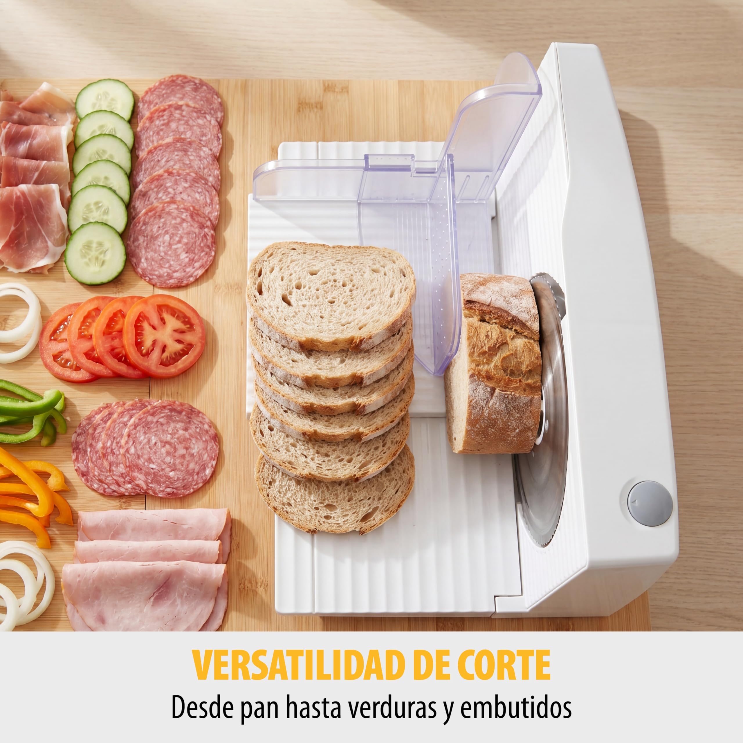 Tristar EM-2098 Cortafiambres, Hoja de acero inoxidable de 170 mm, 150 W, Grosor de disco ajustable