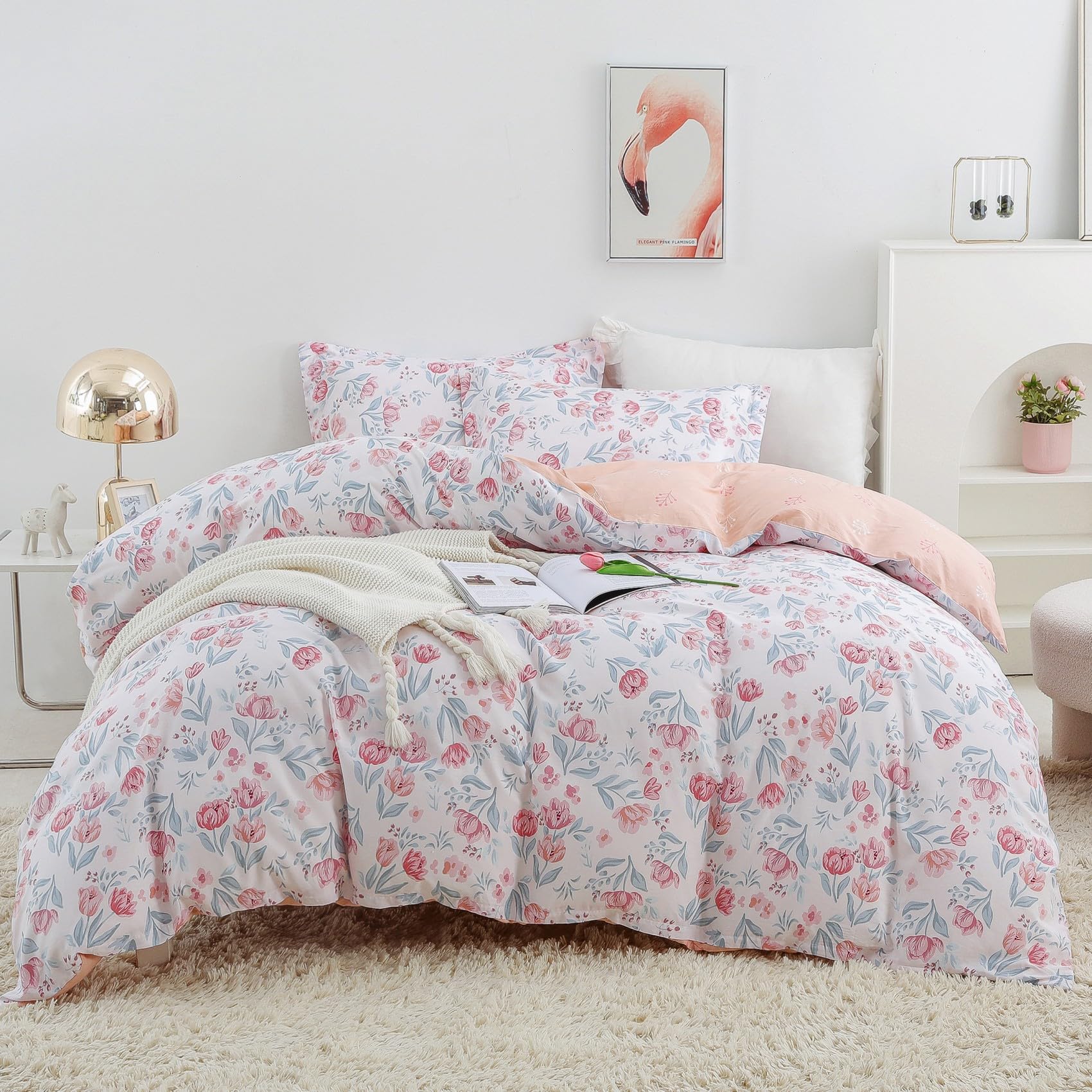 OAITE Duvet Cover Set,100% Cotton Comforter Cover with Floral Pattern Duvet Cover Set,Soft Bedding Set Includes with 3 Piece (2 Pillow Shams,1 Duvet Cover)