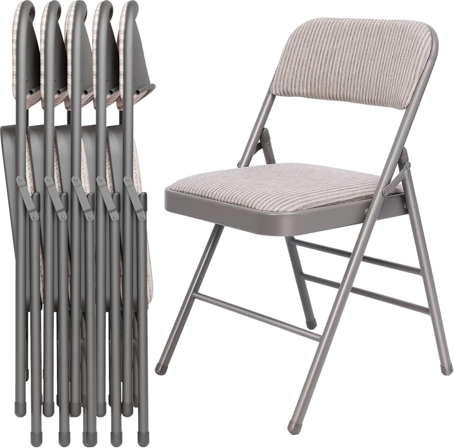 6 Pack Padded Folding Chairs with Cushion Seat, Fabric Dining Chair Set Indoor Outdoor Stackable Portable Folding Chairs with Steel Frame for Home Office Events Wedding Party,Grey