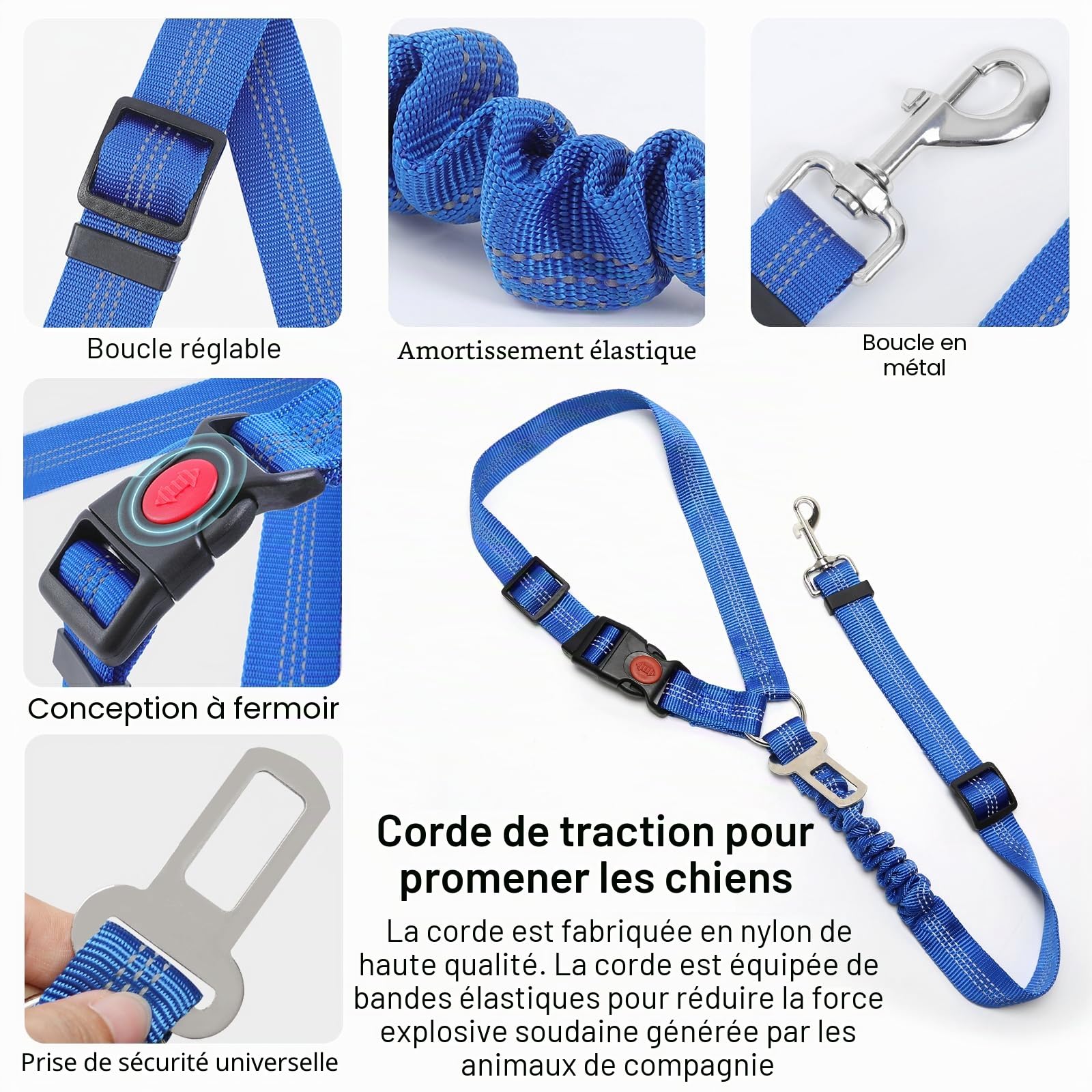 2 pièces réglable Ceinture securite Chien Voiture, Coussin élastique Anti-Vibration Ceinture sécurité Chien Convient aux Voitures (Noir + Rose)