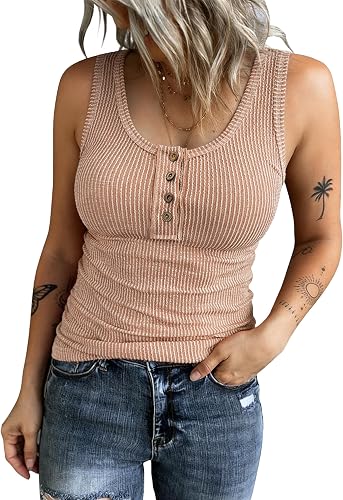 KINLONSAIR Women Tank Top Scoop Neck Sleeveless Tops Slim Fit Henley Shirts