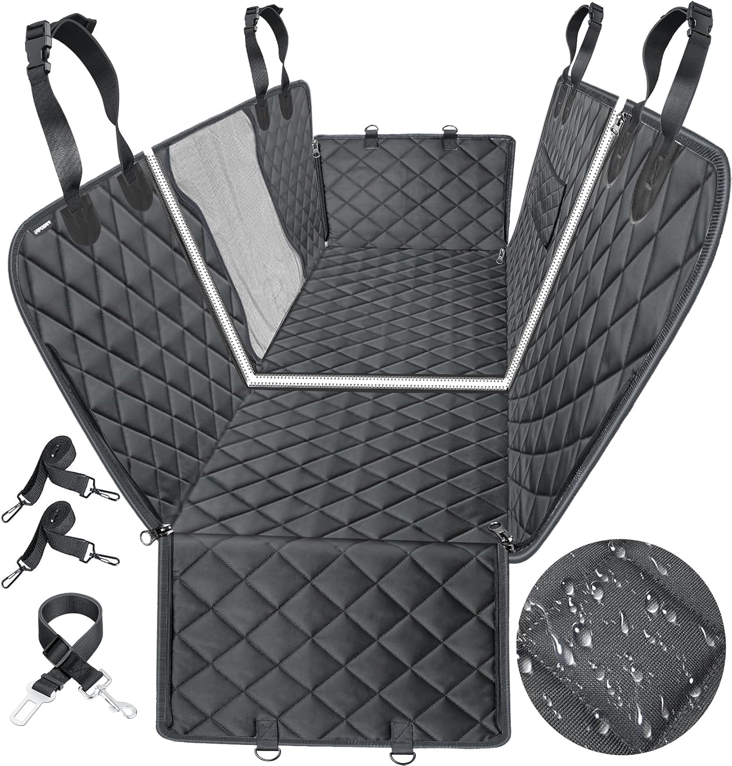 URPOWER Black Waterproof Dog Car Seat Cover with Mesh Window