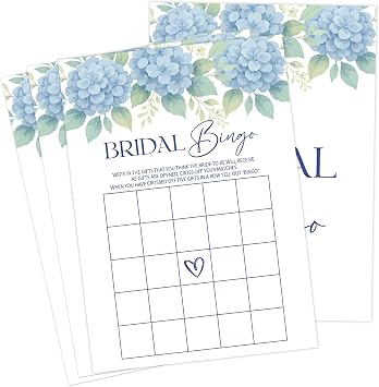 Something Blue Before I Do Bridal Shower Games, Dusty Blue Hydrangea Bridal Shower Bingo Game with Blank Squares for 30 Guests with Game Cards, Bridal Shower Decor, Wedding Decorations Supplies 25