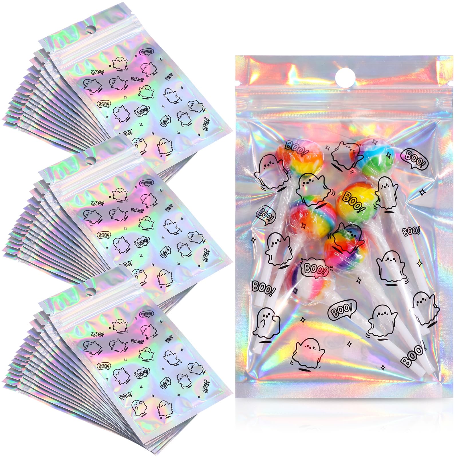 View 1 of **** Only 10 bags**** Funrous Ghost Holographic Party Favor Bags, 120 Count, 3x5 Inch