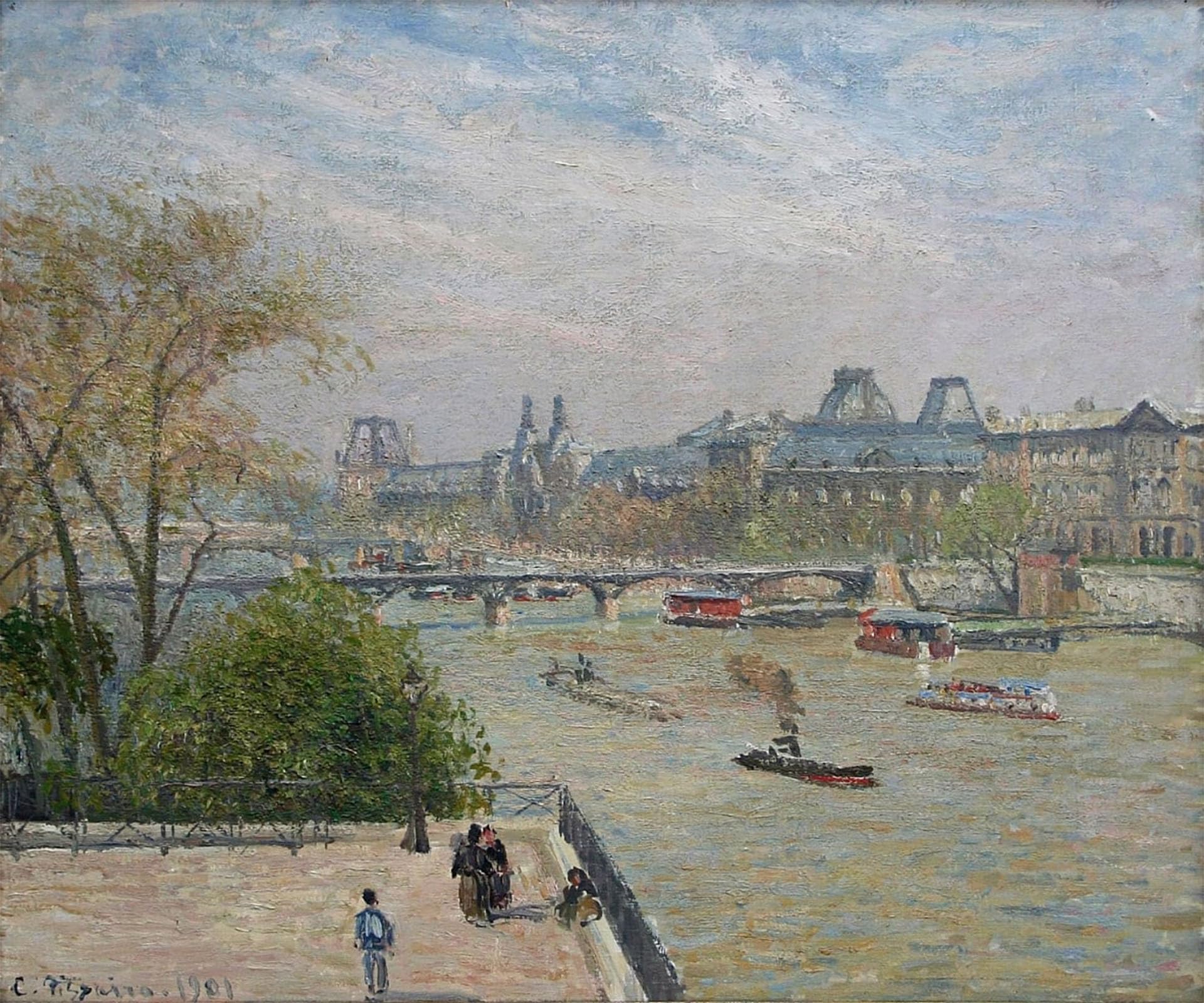 POSTERIIk Vintage Print Pop Art Landscape Artwork the Louvre Spring by Camille Jacob Pissarro Art Prints for Office Home Decor 60x90cm