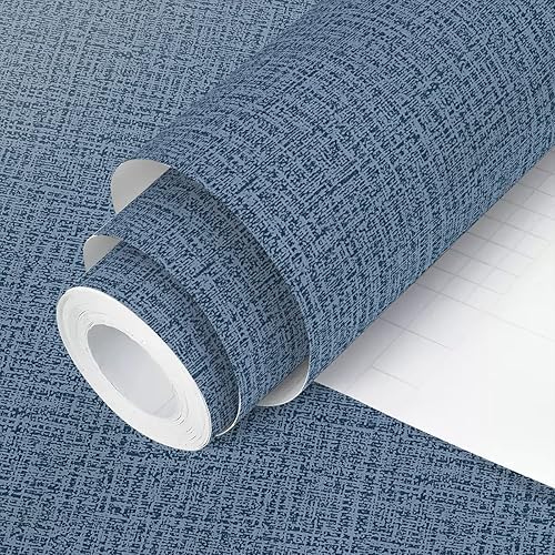 lenify Blue Wallpaper Grasscloth Peel and Stick Wallpaper 17.7inch x 118.1inch Textured Wallpaper Stick and Peel Blue Contact Paper Grasscloth Wallpaper Navy Blue Waterproof Self Adhesive Decor Vinyl