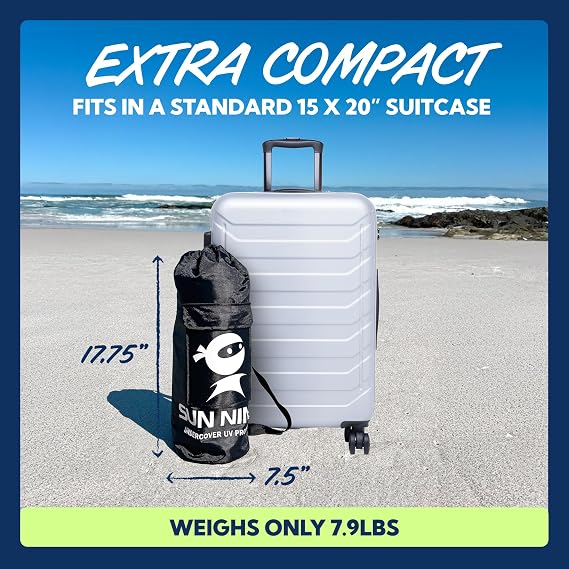 SUN NINJA Mini Beach Tent - UPF50+ Partial Shade Sun Shelter & Carry Bag - Camping or Beach Portable Pop Up Umbrella Alternative - Easy Set Up - 2.1x2.3 m (7x7.5 ft) - Navy