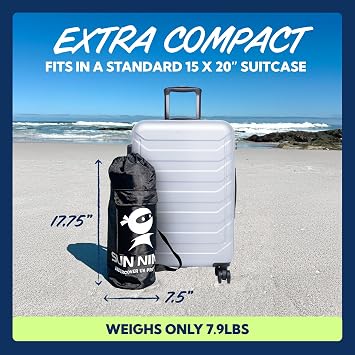SUN NINJA Mini Beach Tent - UPF50+ Partial Shade Sun Shelter & Carry Bag - Camping or Beach Portable Pop Up Umbrella Alternative - Easy Set Up - 2.1x2.3 m (7x7.5 ft) - Navy