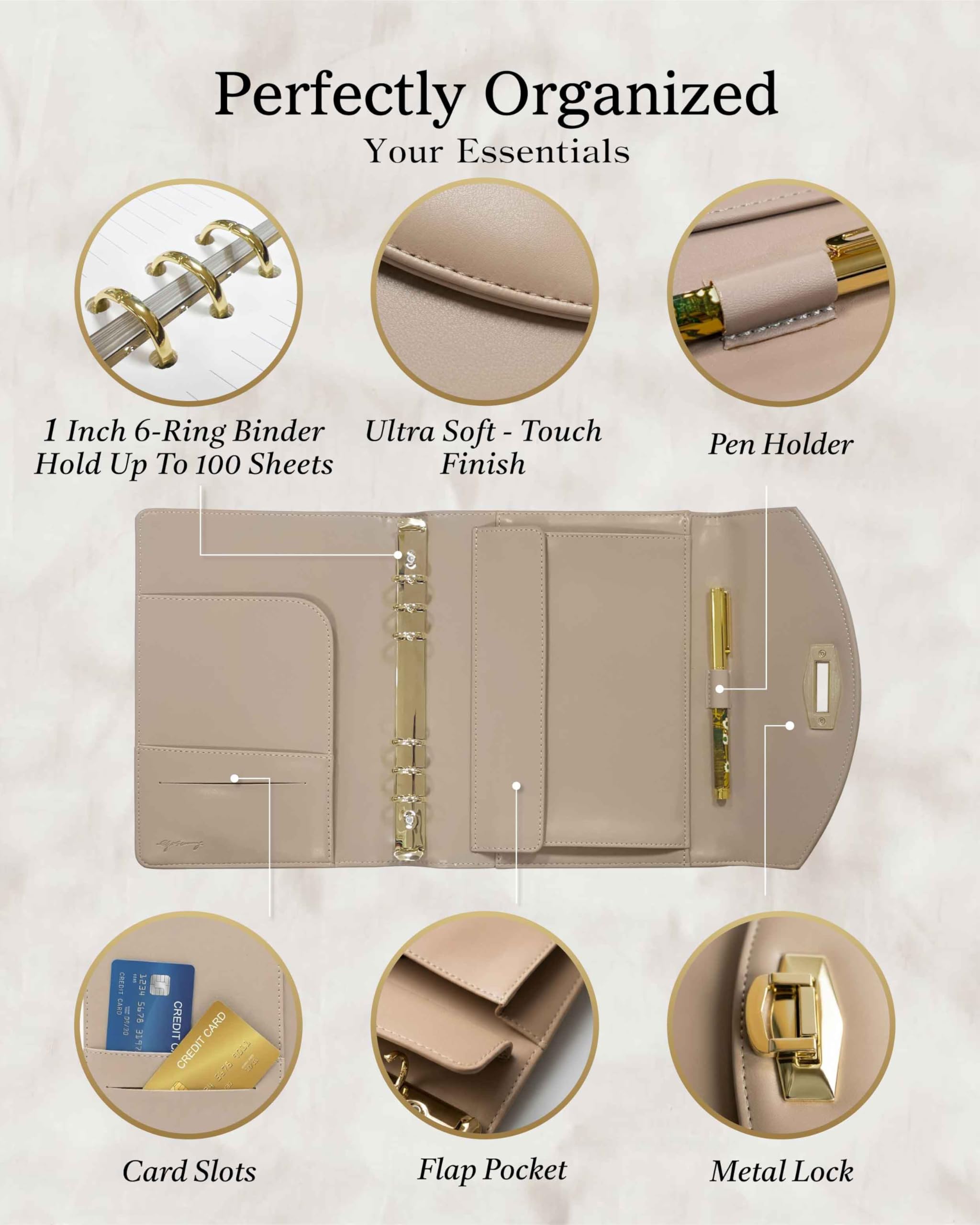 Terence A5-Clutch-Tagebuch-Planer, 14,7 x 21,1 cm, nachfüllbar, 6-Ringbuch mit 80 Blatt Planerpapier, 5 Trennwänden und abnehmbarem Reißverschlussbeutel für Arbeit, Schule und persönlichen