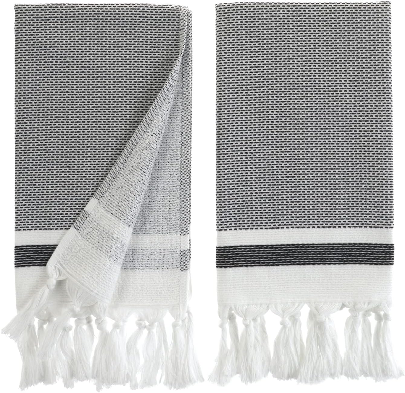 sea me at home Turkish Hand Towels for Bathroom, Kitchen Towels Decorative Set of 2, Luxury Turkish Cotton Dish Tea Towels 14 x 30 Inches for Bohemian, Rustic, and Farmhouse Decor (Black)