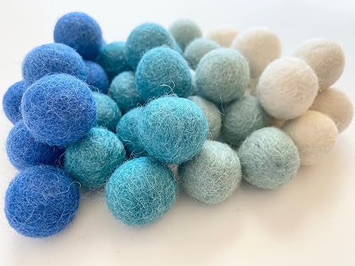2.5 cm handmade felt balls - Wholesale Bulk Quantity 50 - Ombre Gradient Colors French Blue, Dutch Blue, Baby Blue, White - 100% Wool Poms for