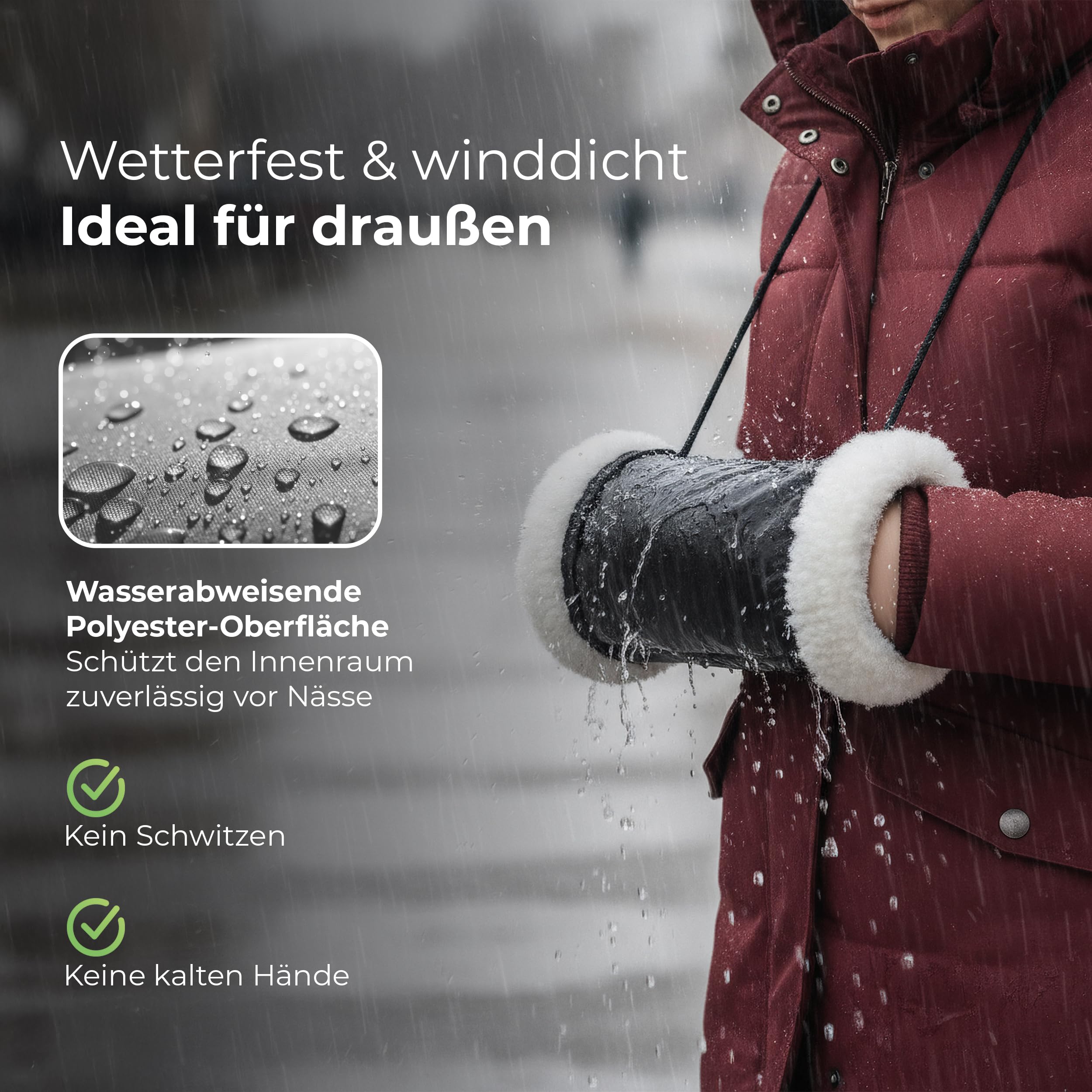 Novaliv Schurwoll-Wärmeset – Schurwoll-Fußsack & Handwärmer-Muff – Fußwärmer und Handwärmer ohne Strom aus 100% Schafwolle gegen kalte Füße und Hände auf Sofa, Couch