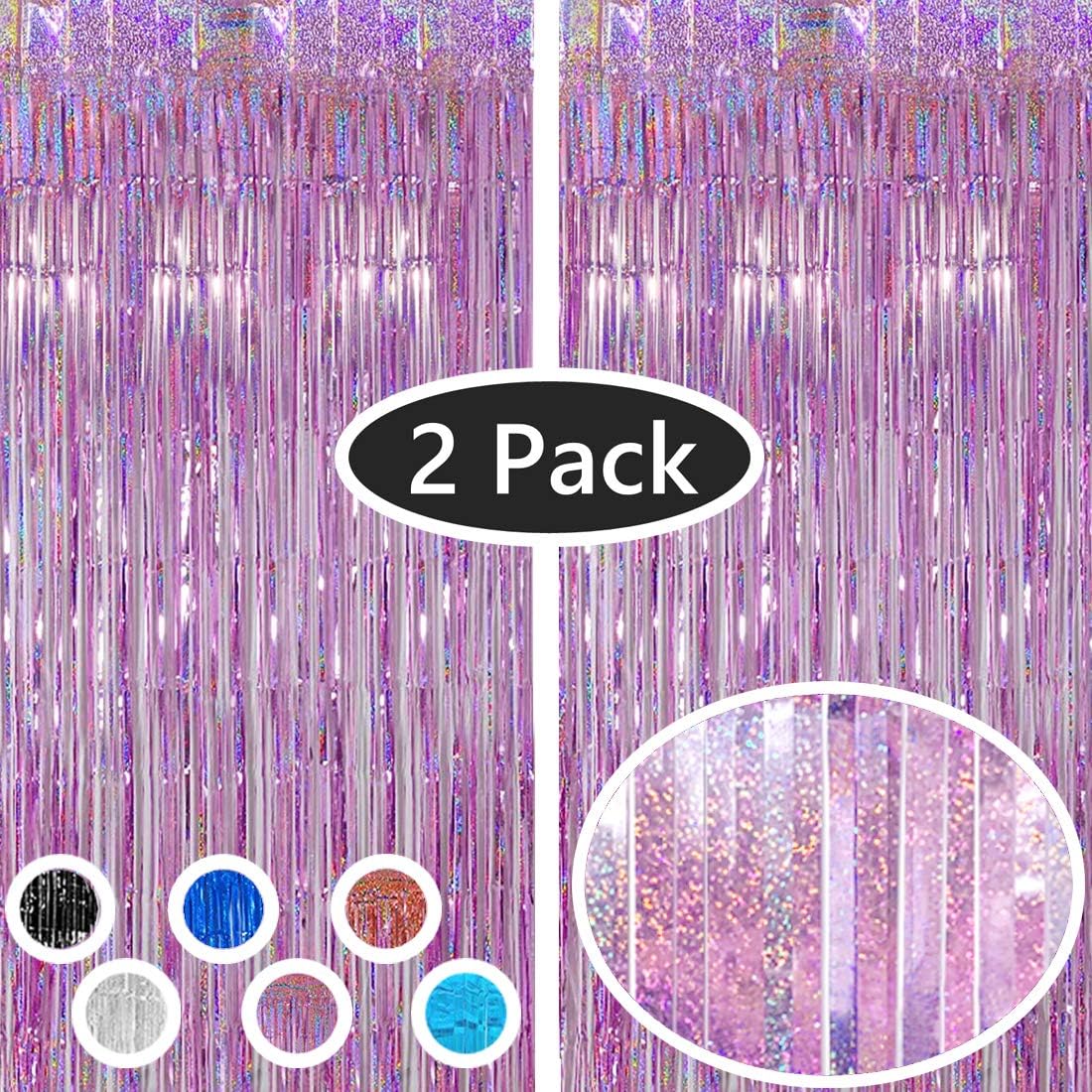 Vanujoy 2 Pack Iridescent Pinkish Purple Foil Fringe