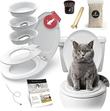 The Cat ThroneTM Cat Toilet Trainer Kit - Premium Cat Toilet Training System | Vet-Approved, Humane & Permanent Solution | Trainer for All Ages and Breed | Litter-Free Home Elongated Seat