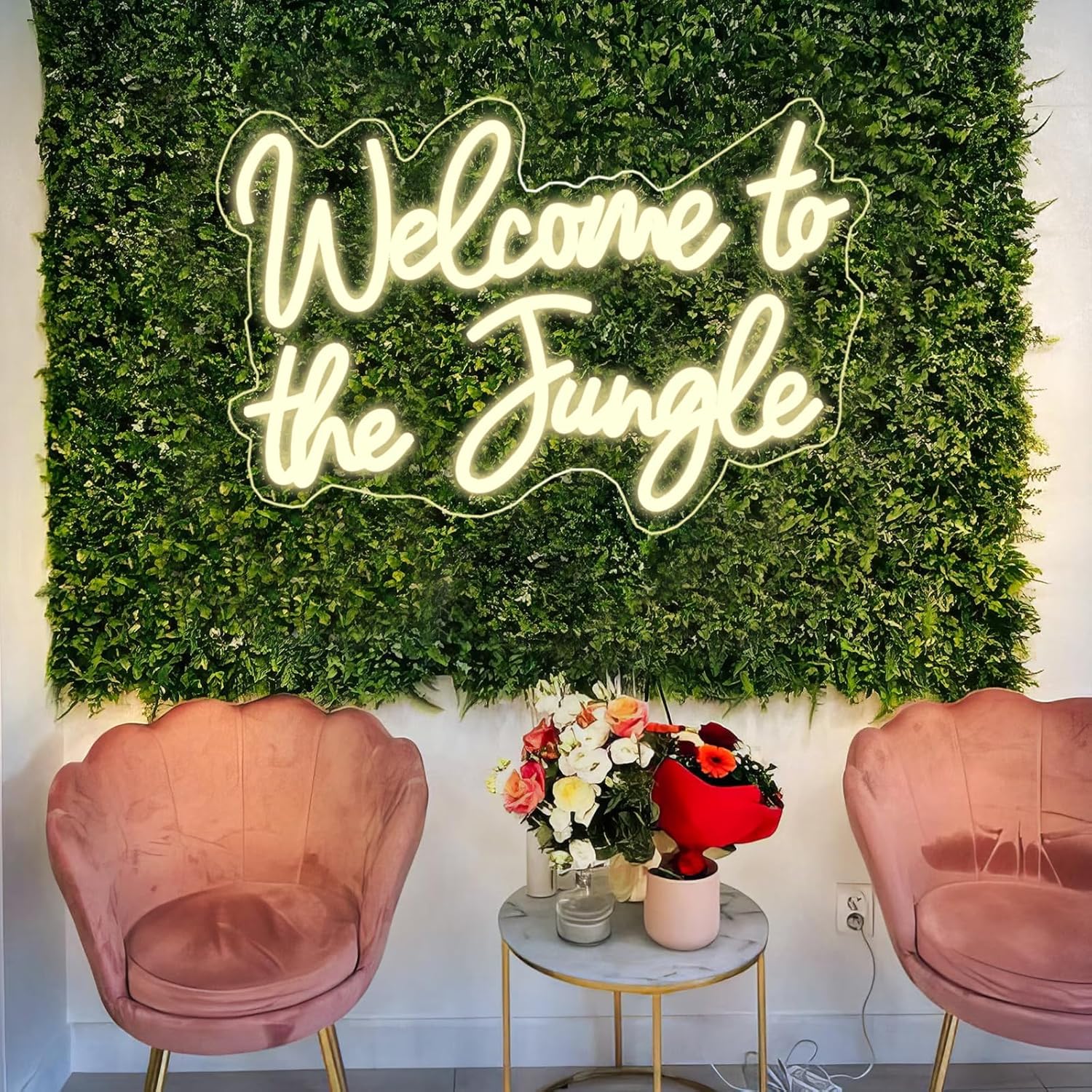 Welcome to the Jungle LED Neon Signs Warm White Neon Lights for Wall Decor USB Light Up Sign For Garden Home Porch store Christmas Living Room Bar Decoration(16.5 * 11Inch)