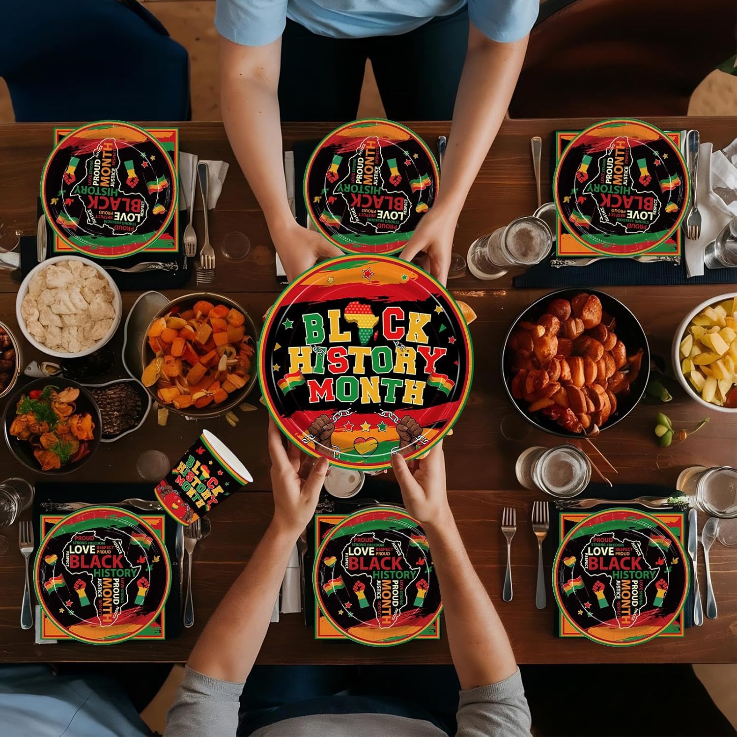 120pcs Black History Month Decorations Disposable Paper Plates Napkins Supplies Tableware Set Cutlery Dinnerware for Juneteenth Freedom Day Party Serve 24 Guests