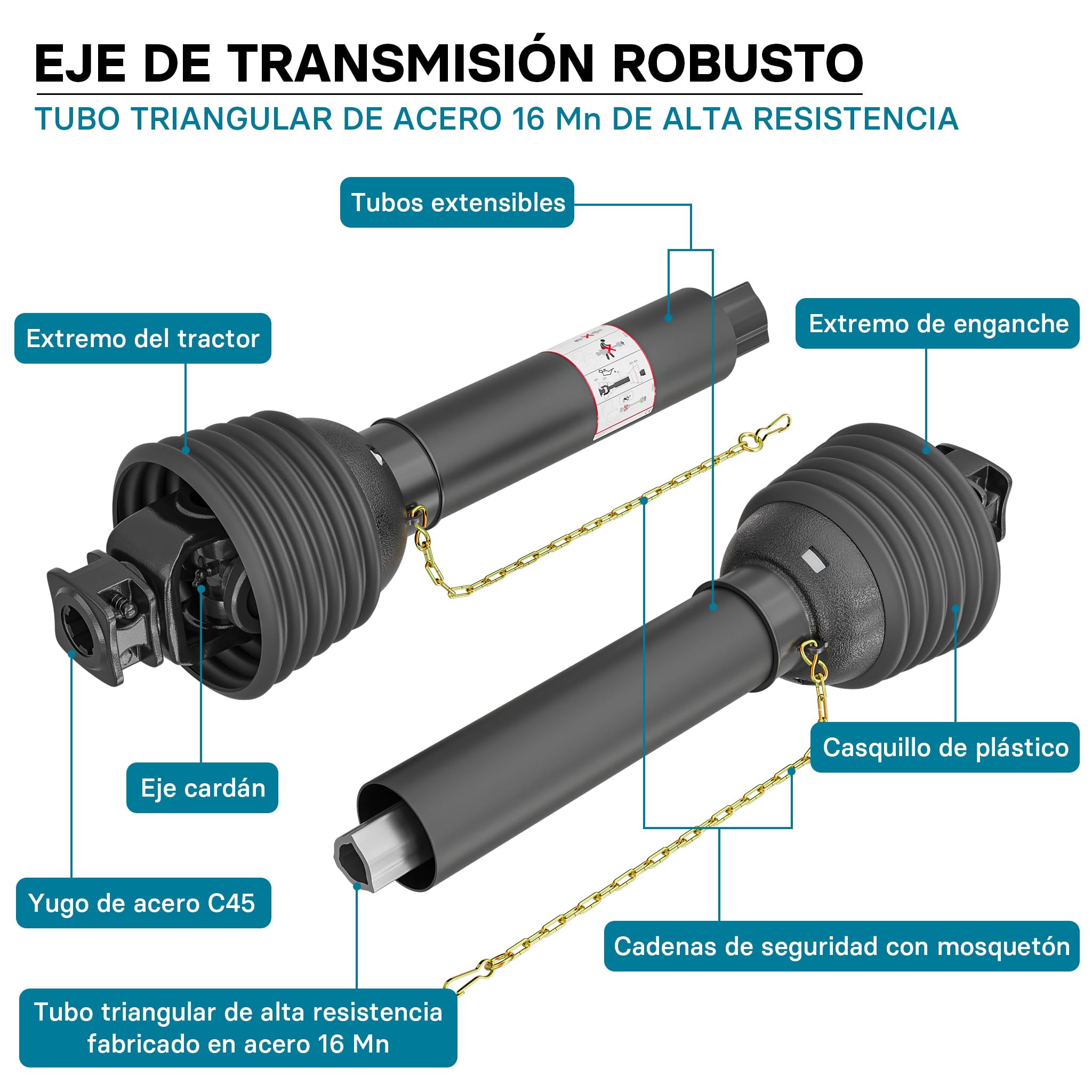WilTec Toma de Fuerza T8 Eje transmisión cardán 850-935mm 1240Nm 540rpm PTO 110kW 2x1 3/8" 6 dientes
