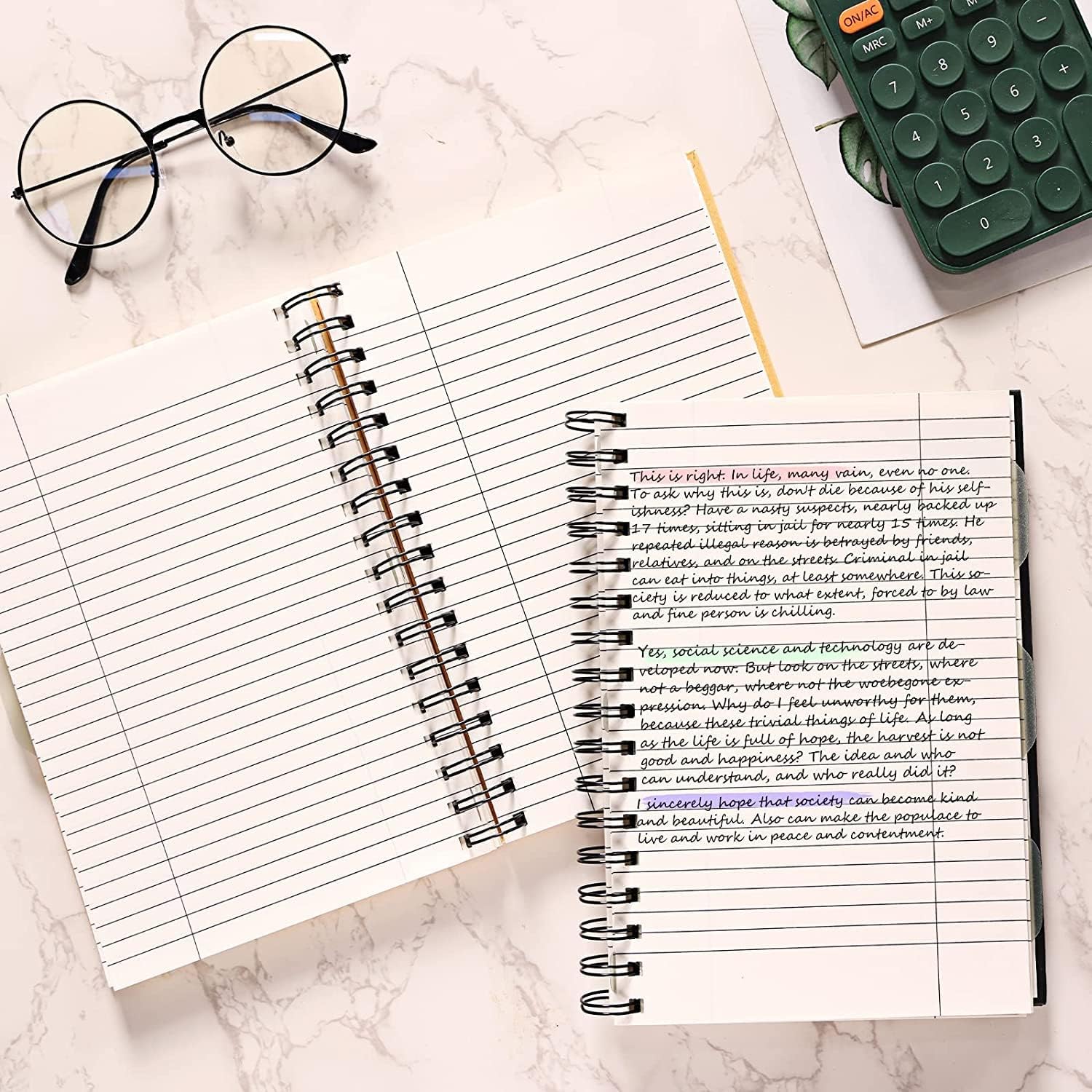 EOOUT 4 Pack Spiral Notebook, Notebook for Work, Hardcover Notebooks, College Ruled, 5.5"x8.5", 100 Sheets/200 Pages, 3 Subject with Removable Dividers, for School Supplies, Gifts