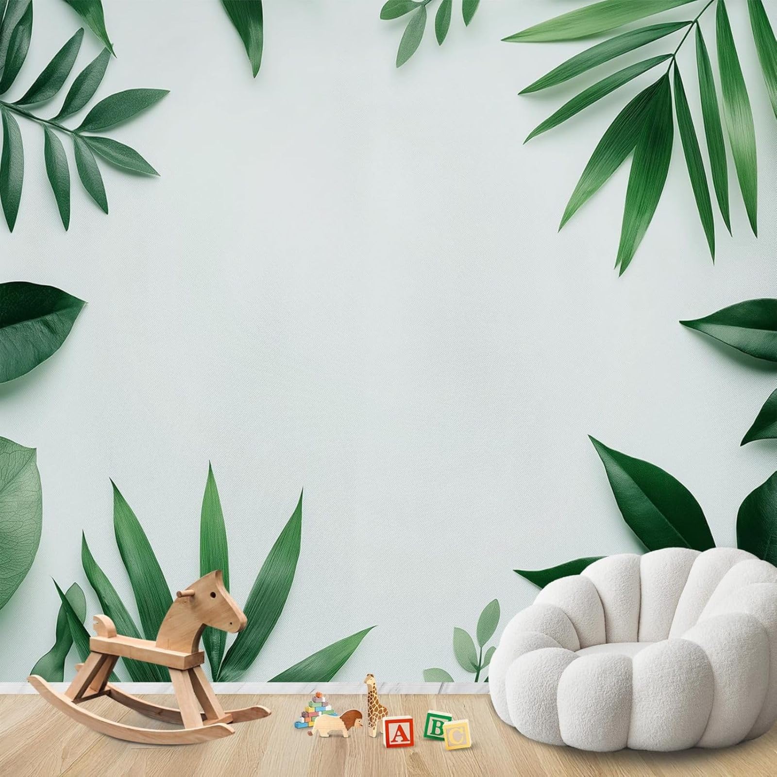 Kfjhgbdshhj 3D Mural Photo Wallpaper Green Leaves Botanical Minimalist Non-Woven Modern Living Room Bedroom Children's Room Wall Decoration Motif Wallpaper,430Cmx300cm Wall Sticker - Background Wall - Painting - Poster
