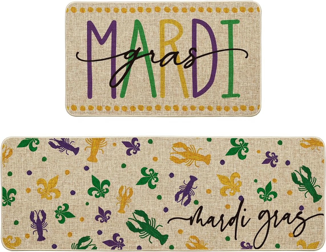 Artoid Mode Irises Mardi Gras Kitchen Mats Set of 2, Home Decor Low-Profile Kitchen Rugs for Floor - 17x29 and 17x47 Inch