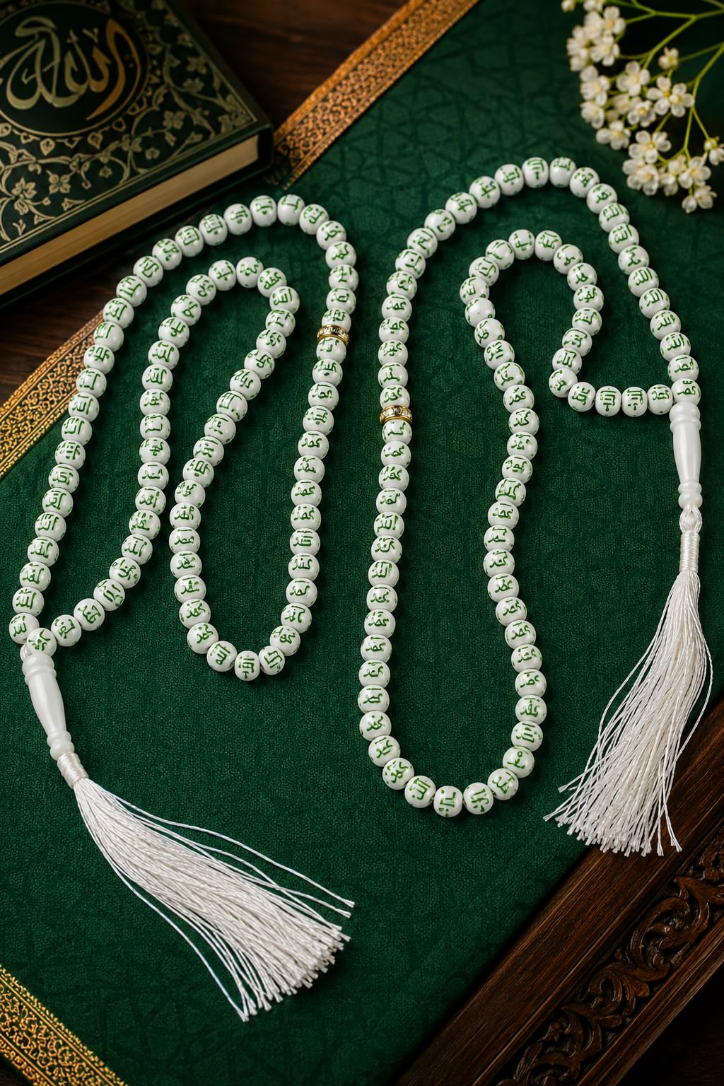 Allah Mohammad Tasbih Beads Counter for Muslim Prayer Set of 2 Tasbeeh (Combo Green)-image-2