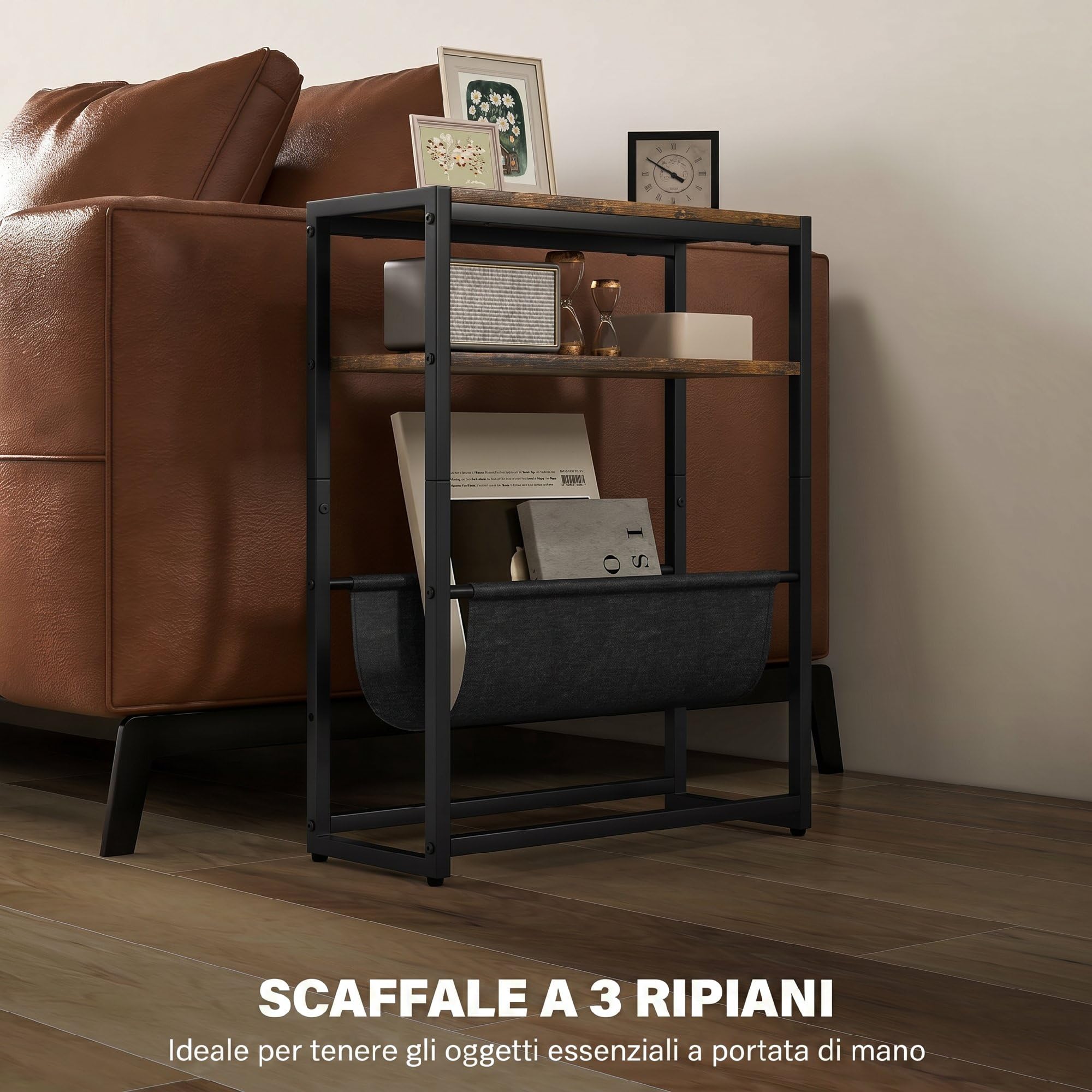 HOMCOM Tavolino da Soggiorno Industriale 43x18x56 cm Marrone Rustico