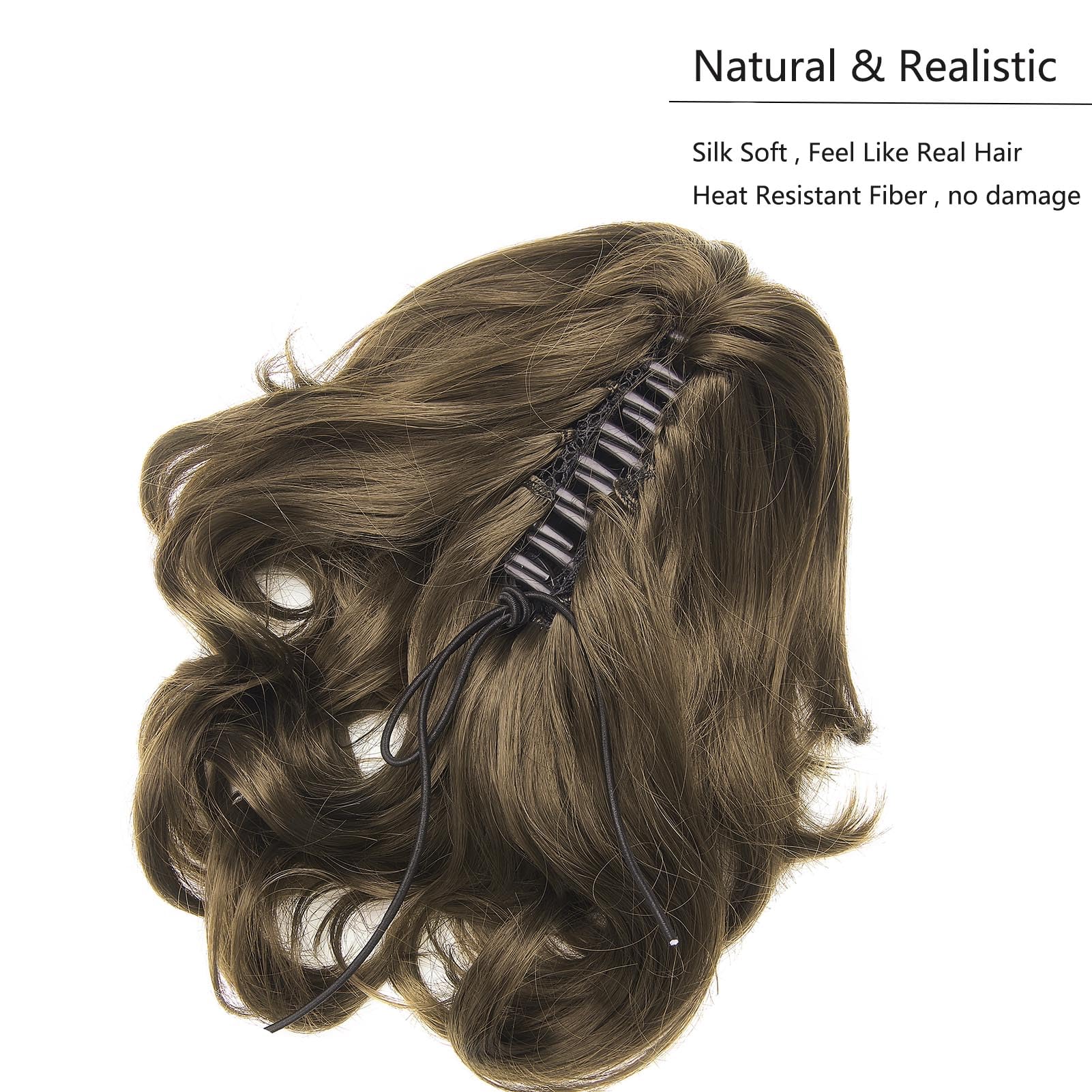 Cybelleza 14 inch Ponytail Hair Extension Curly Wavy Claw Jaw on Long Short Cute Pony Tails Clip in Hair Extensions Ponytail Hairpieces Synthetic for Women Golden Brown - Image 3
