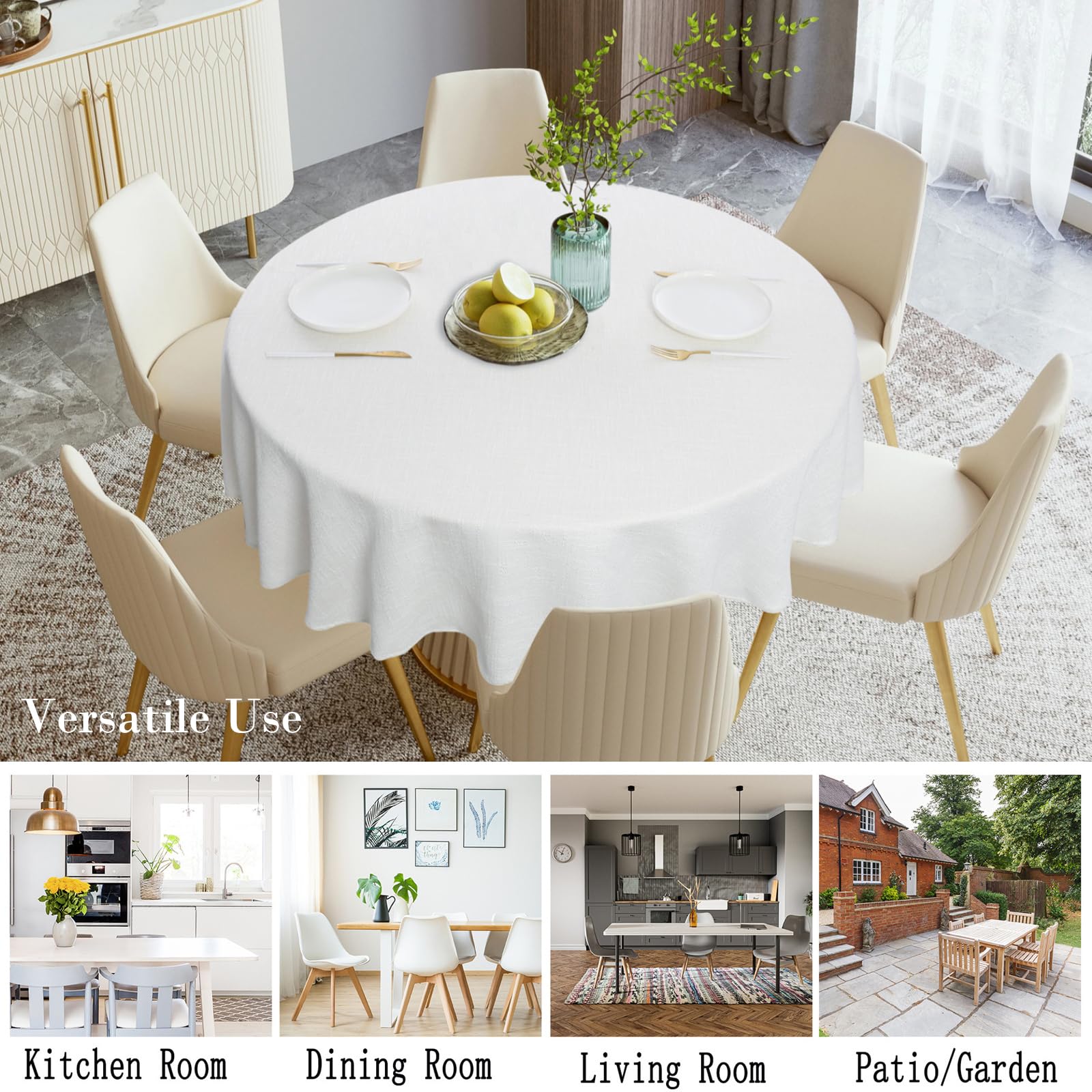 Bettery Mantel Redondo De Lino De Algodón Pesado Para Decoración De Mesa De Cocina, Comedor, 70 Pulgadas, Redondo, Color Burdeos