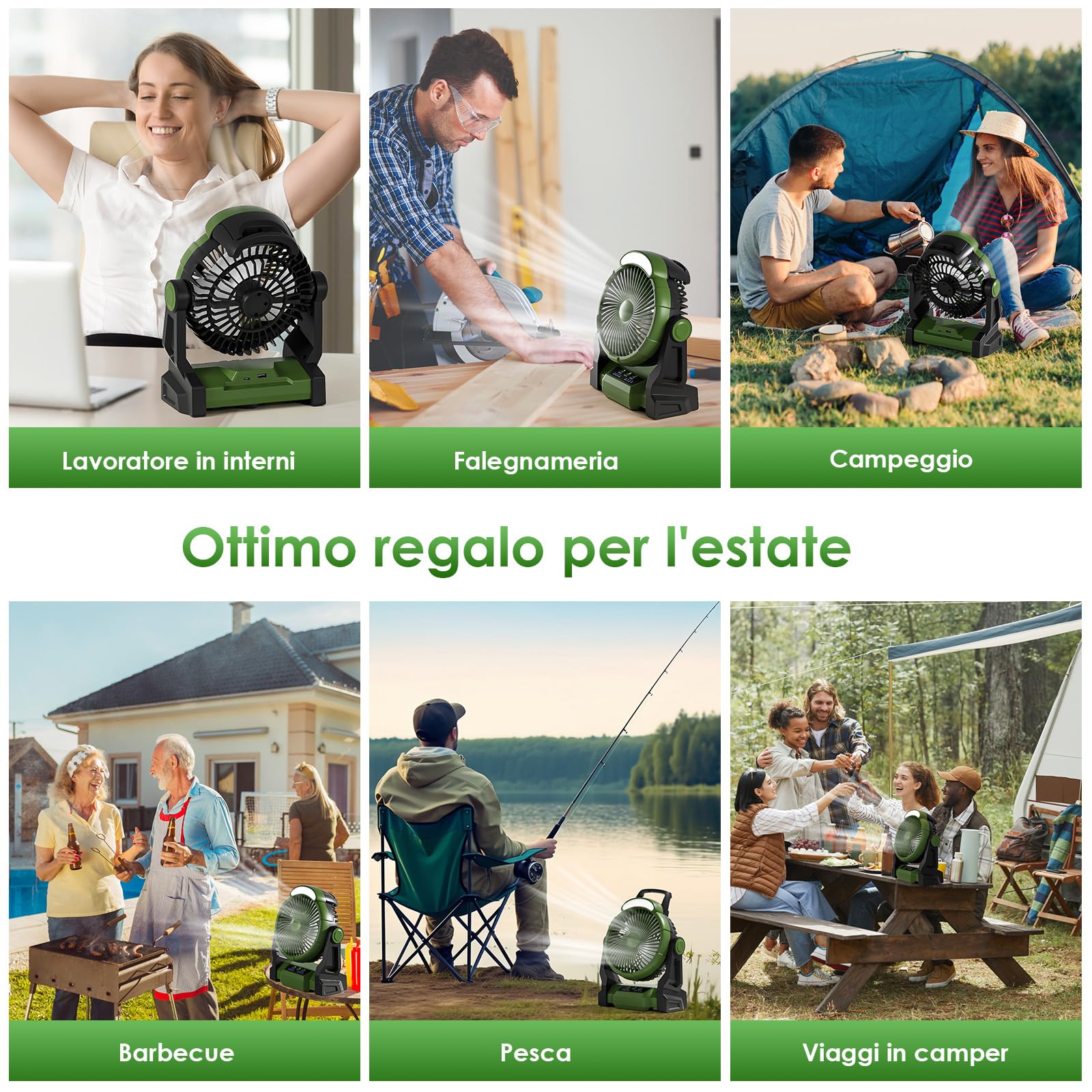 GuKKK 15000mAh Ventilatore da Campeggio con Luce LED, 3 Velocità Ventilatore Portatile con Gancio,Timer, Ventilatore Ricaricabile con Rotazione 270°, Ventola USB per Casa Esterno Campeggio Tende