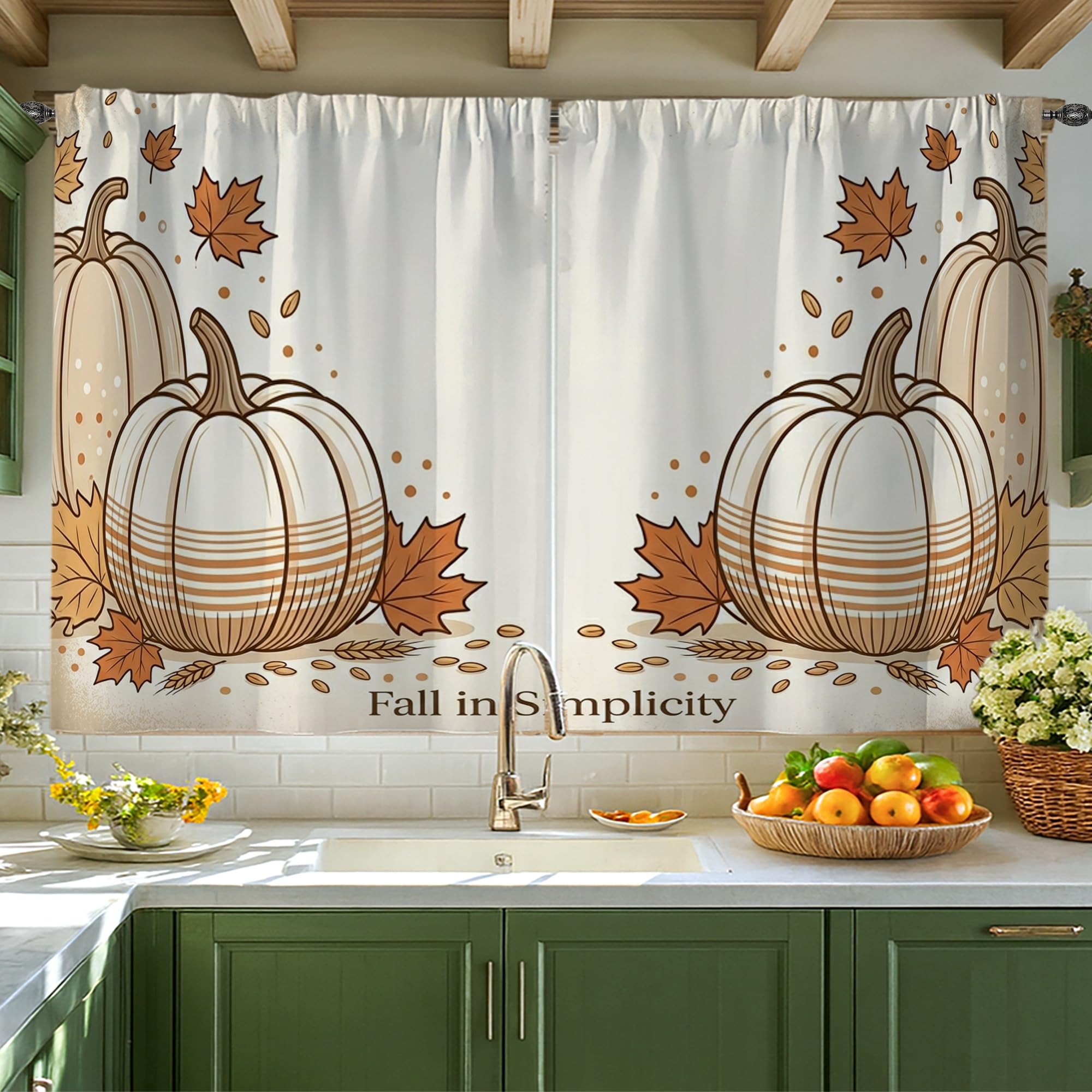 Rideaux cuisine citrouilles orange 106x114 rideau fenêtre tamisant