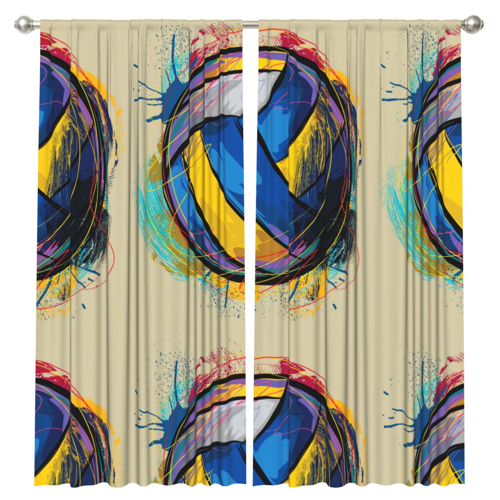 InOmak Volleyball, 2 Panels Window Curtains 52 x 84 Inch Blackout Curtains for Living Room Bedroom