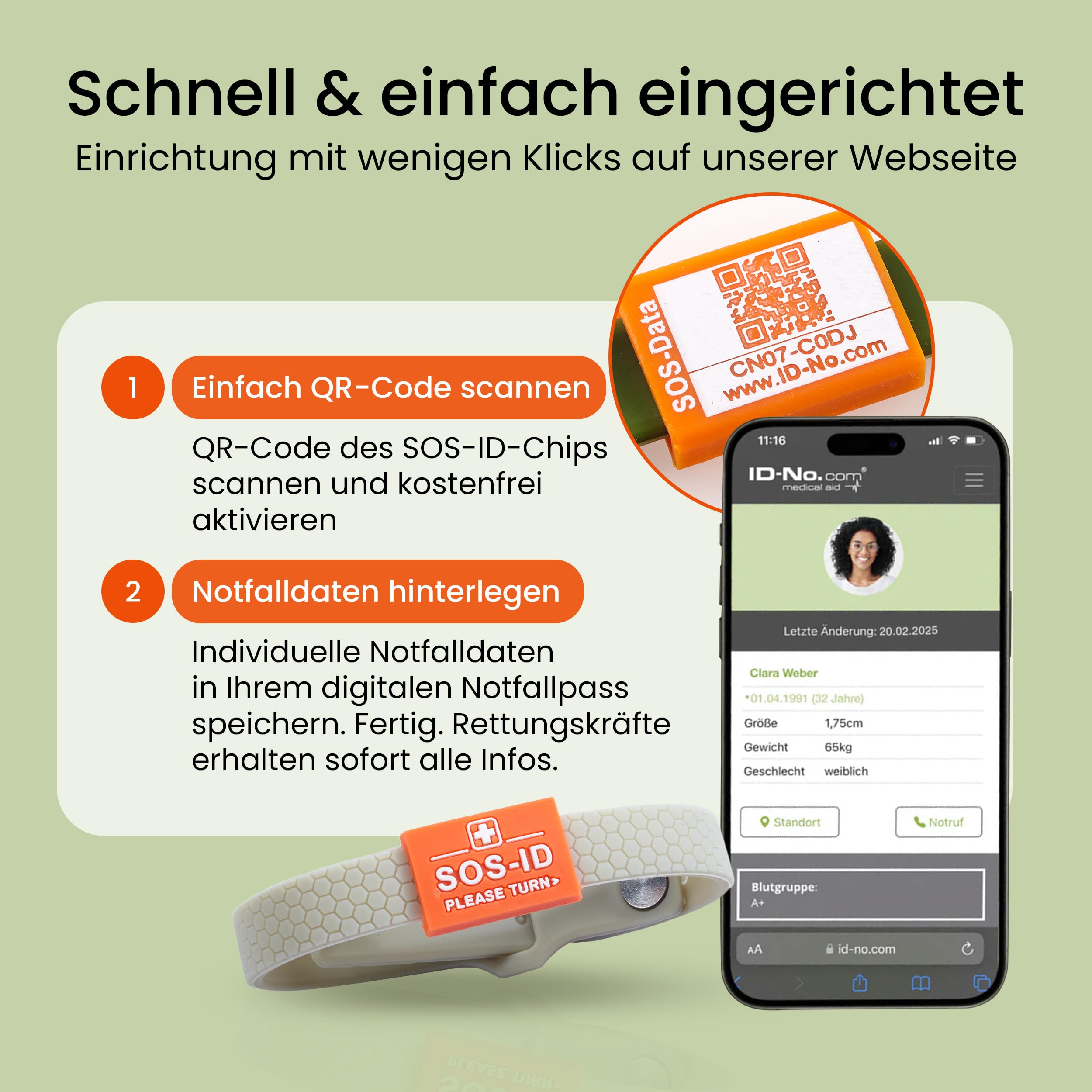 SOS-ID Sport Notfallarmband aus weichem Silikon mit QR-Code (Taupe) – langlebiges & wasserfestes SOS Armband für Notfälle – schneller Zugriff auf wichtige Gesundheitsdaten
