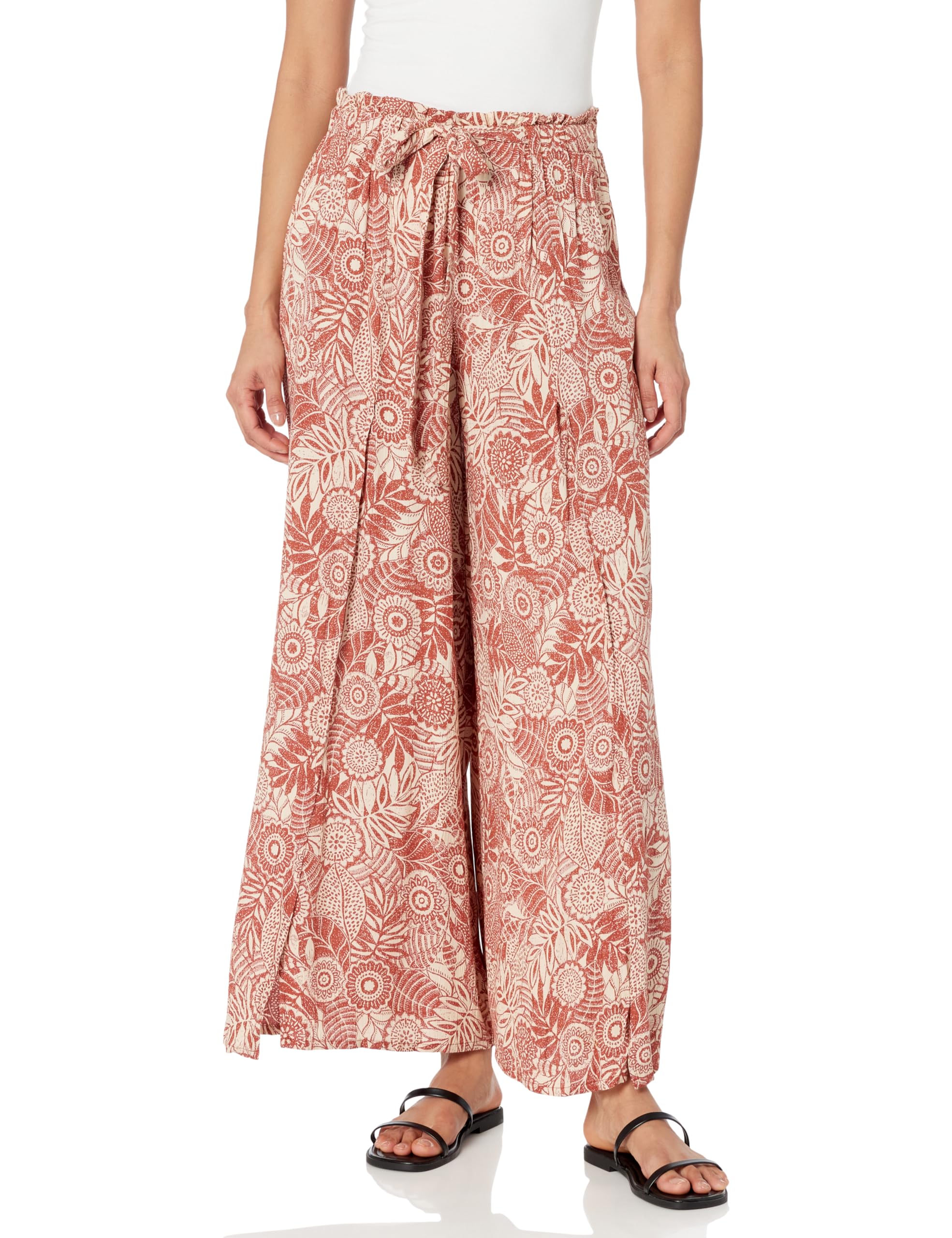 Angie Womens Angie Womens Tie Waistband Printed Pants with Front Slits