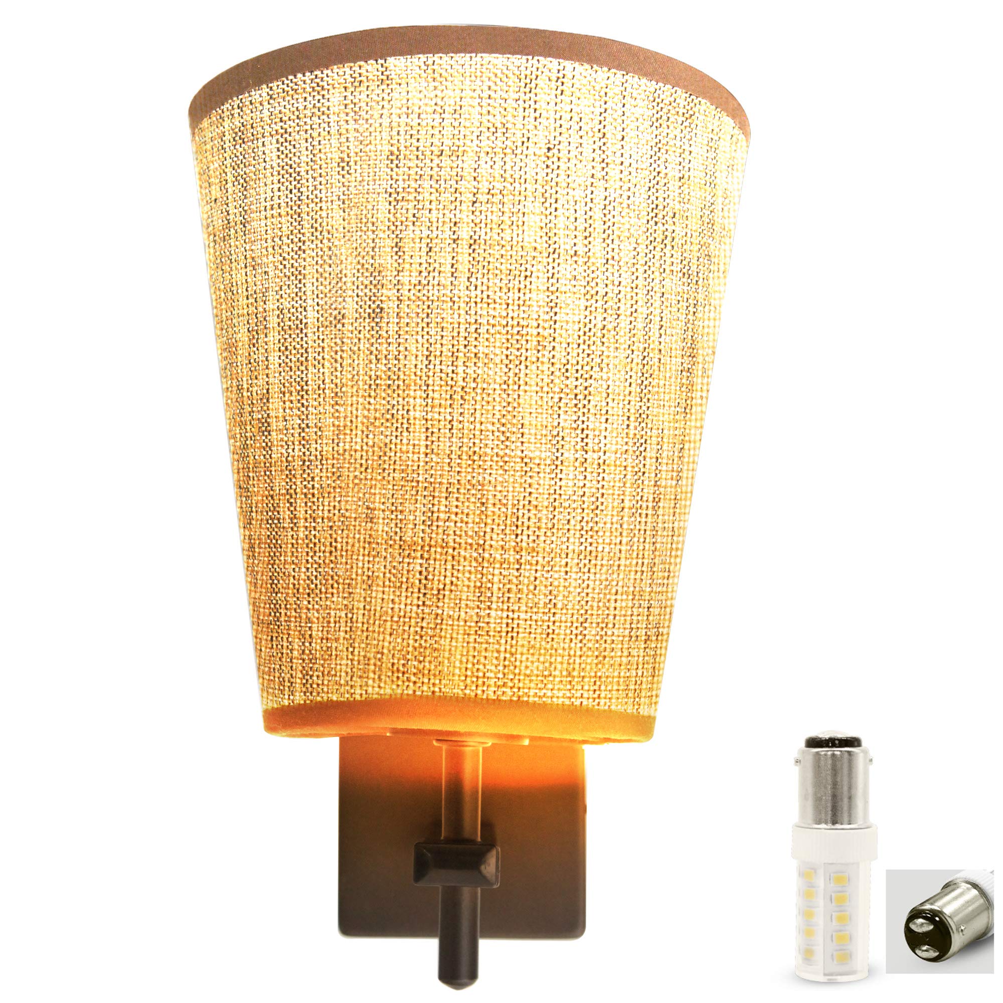 Facon LED RV Fabric Light Fixture with Flared Wall Sconce Shade, Wall Mount LED Decor Lamp with