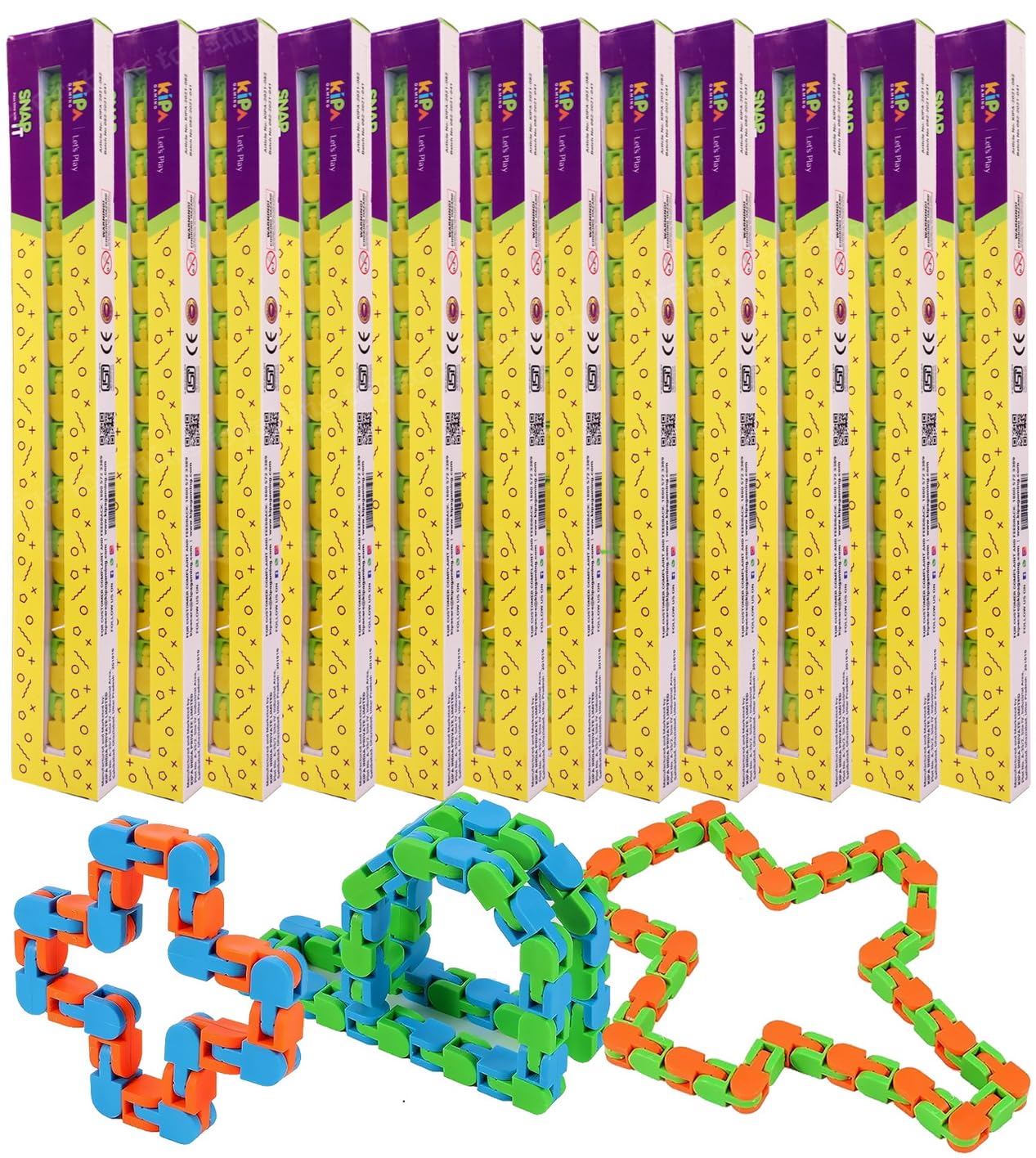 Toyshine Pack of 12 Wacky Snap and Click Fidget Toys, Finger Sensory Toys Snake Puzzles for Kids Adults Stress and Anxiety Relief, Random Color