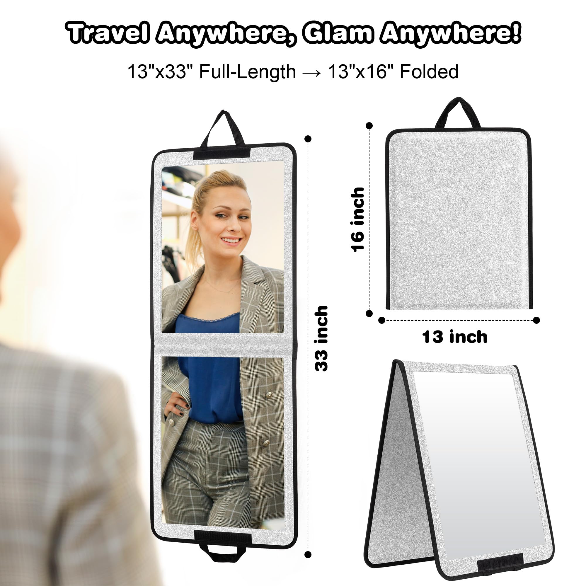 LPHUMEX Foldable Portable Full-Length Hanging Mirror, 33 x 13 Inch