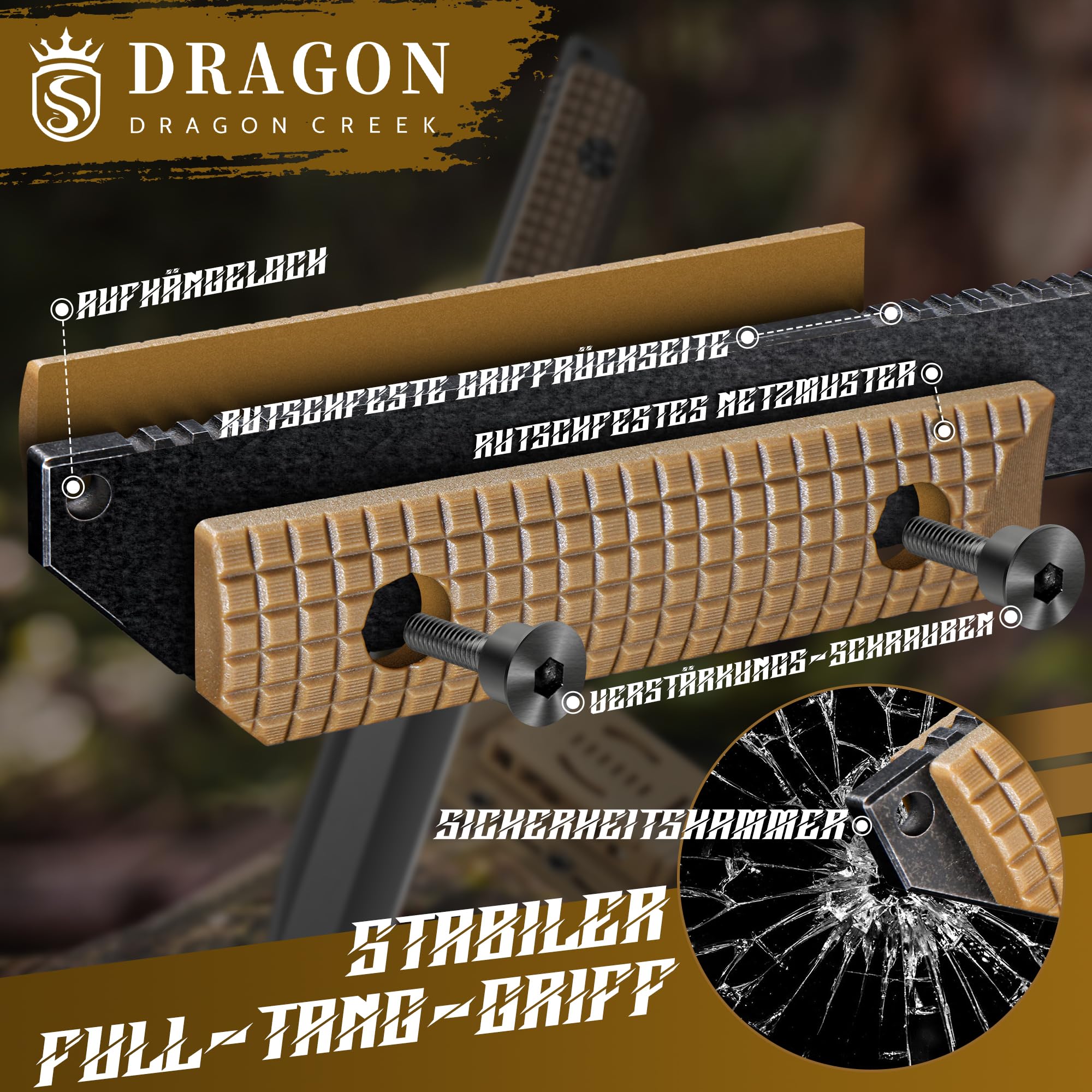 Dragon Creek Outdoor Messer Fixed Blade - Inklusive Scheide - Ideal Outdoor-Jagdmesser aus 440 Stahl, Premium Survival Messer füR Camping, Wandern, Bushcraft, MäNner Geschenk(khaki)