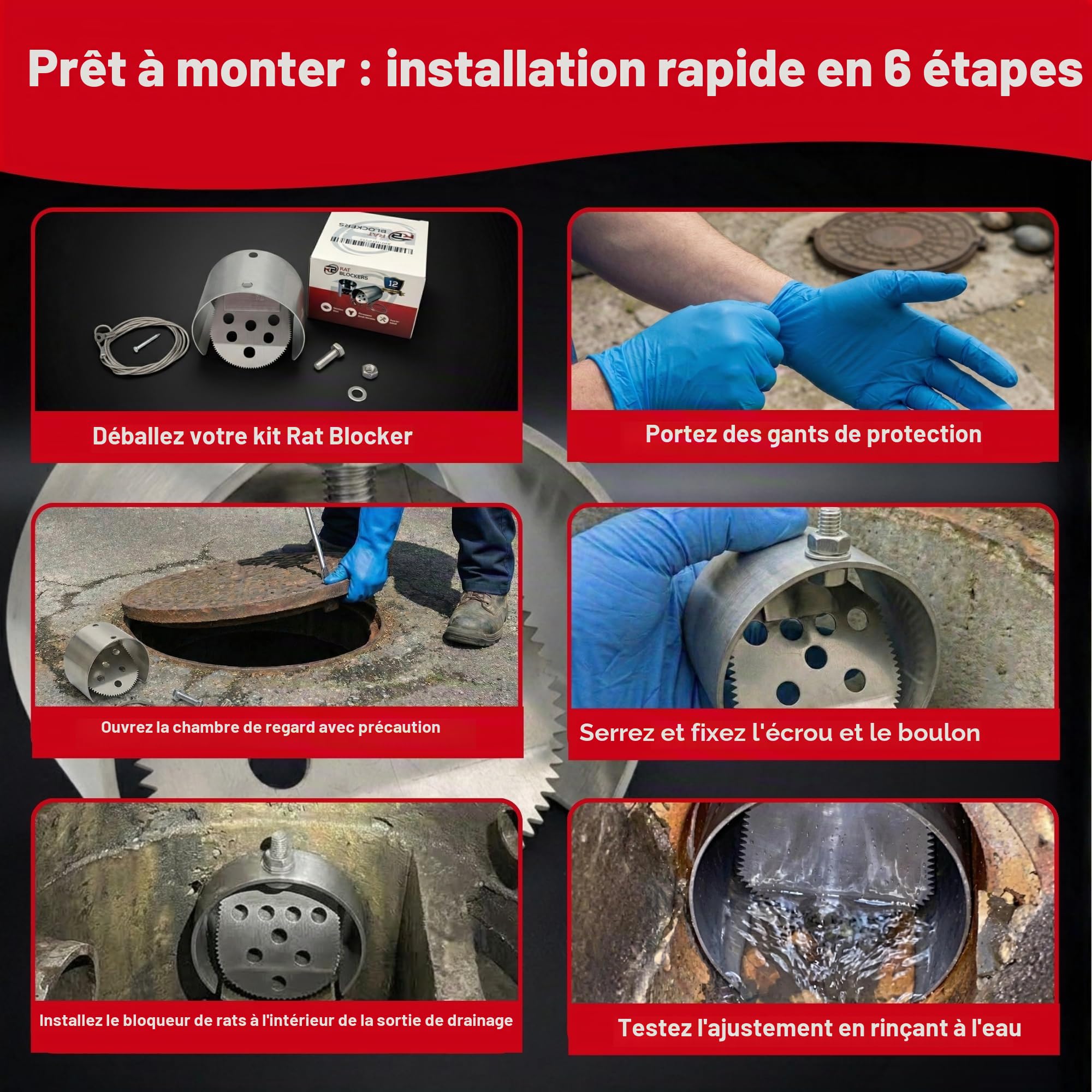 Prévention des rats et des souris pour les canalisations, Clapet anti-retour en acier inoxydable, Bloc-rats pour égouts, convient aux canalisations (95-110 mm, 4 pouces)