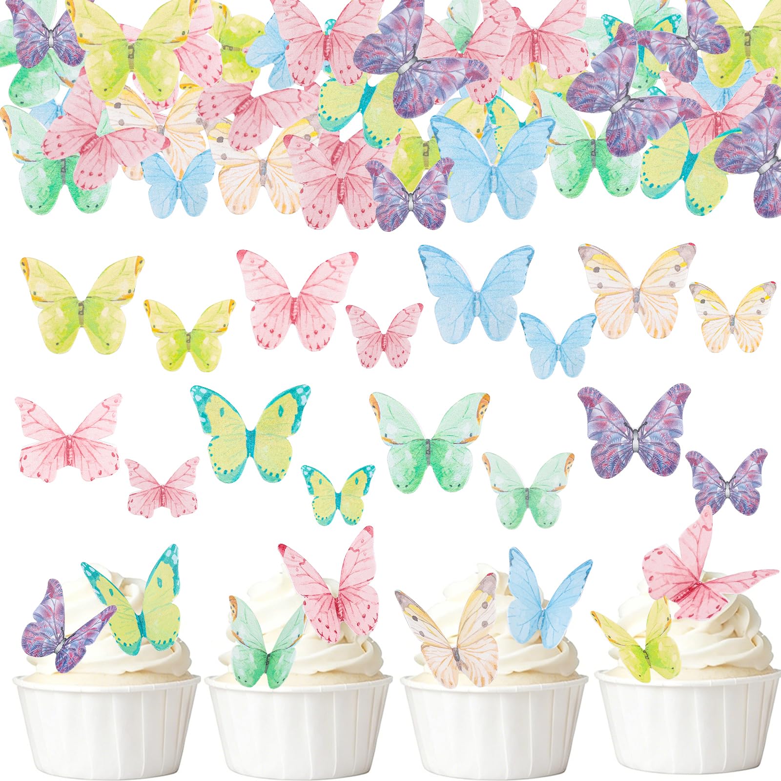 ALLAVA Edible Butterfly Cupcake Toppers, 40Pcs Butterfly Cake Decorations, Edible Butterflies for Cakes, Wafer Paper Cupcake Decorations for Birthday Party, Wedding, Anniversary, Baby Shower — image 1