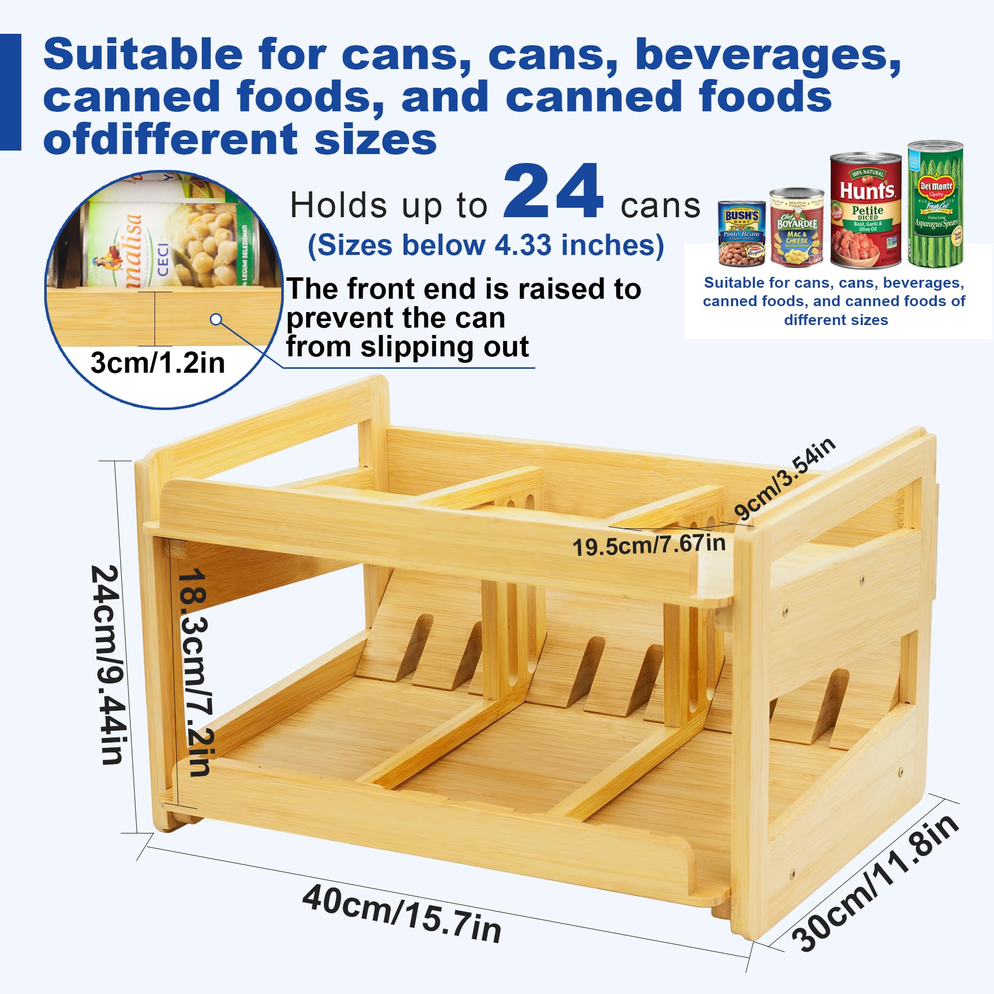 MinBoo Adjustable Can Organizer Rack?Two Tier Bamboo Stackable FIFO Cans Dispenser, Modern Style, 9.44