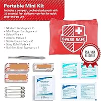 Vista 4 de Swiss Safe Kit de primeros auxilios 2 en 1 para automóvil, viajes, hogar y negocios, incluye mini kit adicional para emergencias médicas, campamento