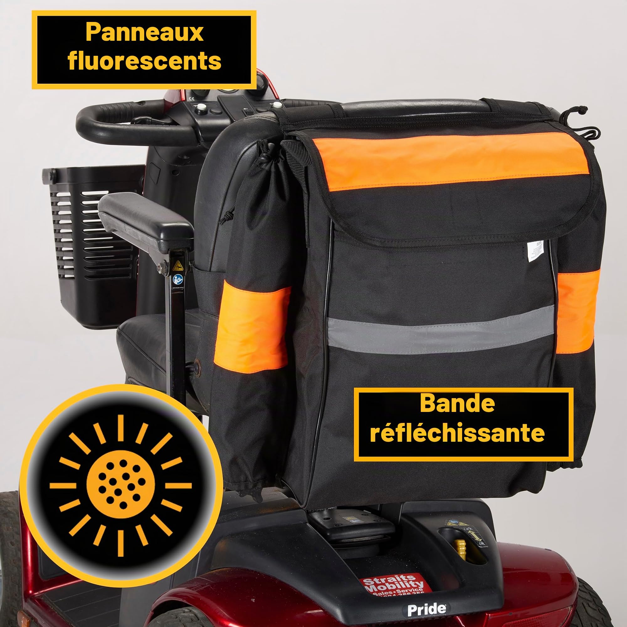Ducksback Sac de Scooter de mobilité, béquille/Support de Canne de Marche, Courses et Rangement, Noir, L
