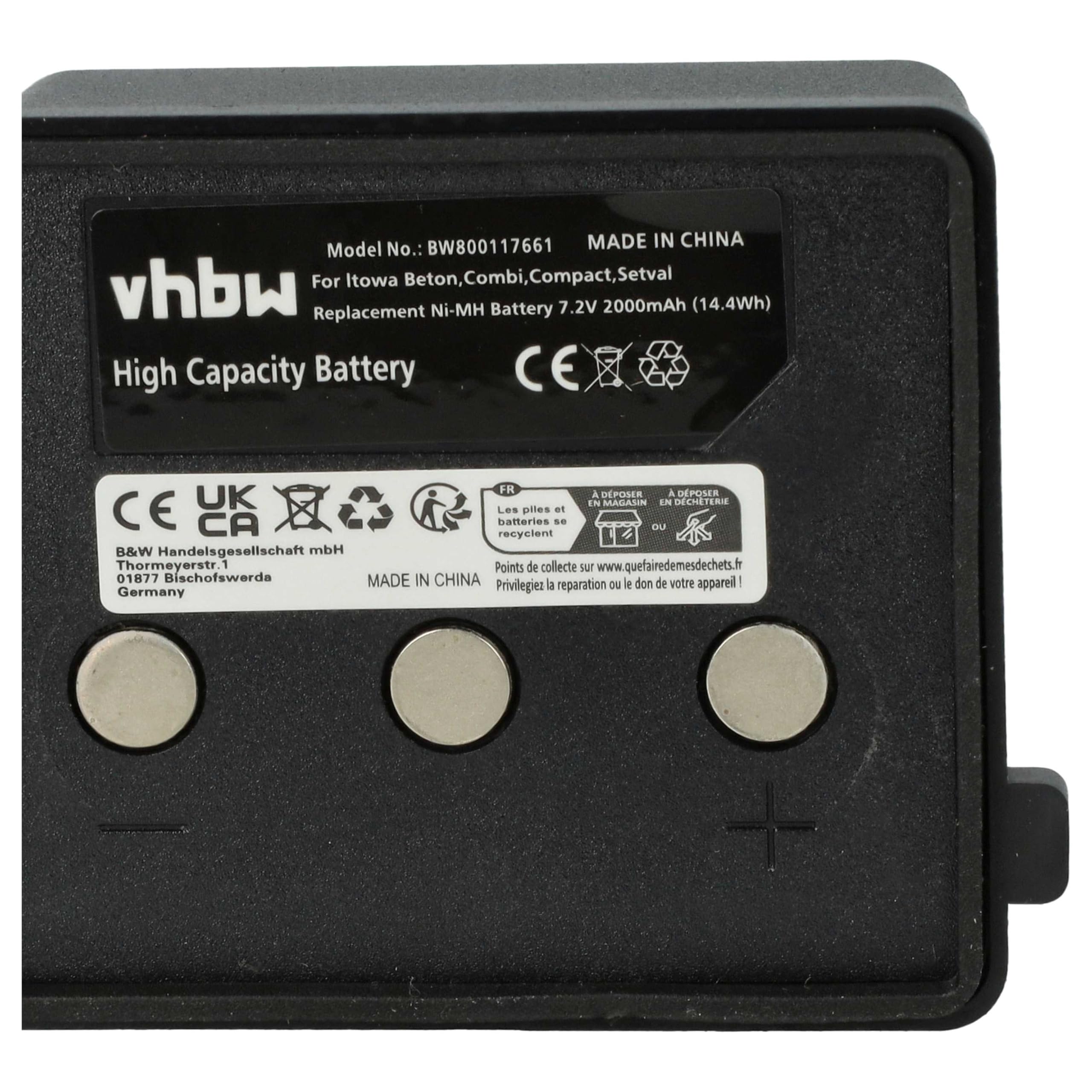 vhbw NiMH Batterie 2000mAh (7.2V) pour télécommande Remote Control comme Itowa BT7223MH
