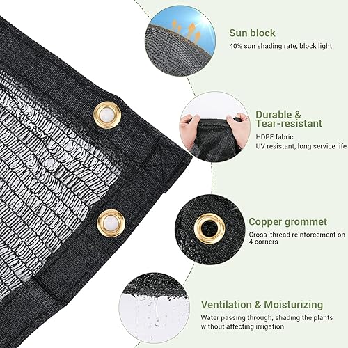 Miniatura 2 de Keten 40% paño para sombra de jardín, lona de malla de polietileno de alta densidad de 20 x 20 pies con ojales mejorados, resistente a los rayos UV,